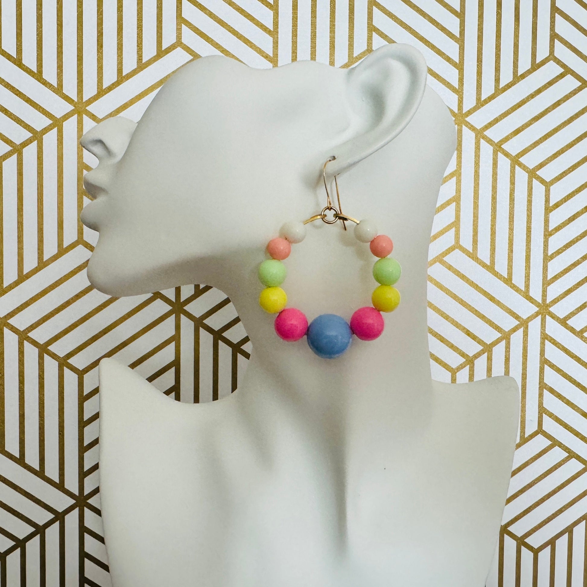 Pastel Earrings, Hoop Earrings Gold, Beaded Earrings, Boho Earrings Dangle, BFF Birthday Gift, Cute Halloween Gift for Teacher, 80s Vibes