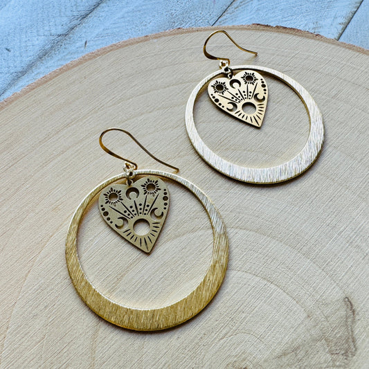 Planchette Earrings, Geometric Earrings, Creepy Cute Jewelry, Boho Earrings, Witchy Earrings, Halloween Gift for Women, BFF Birthday Gift