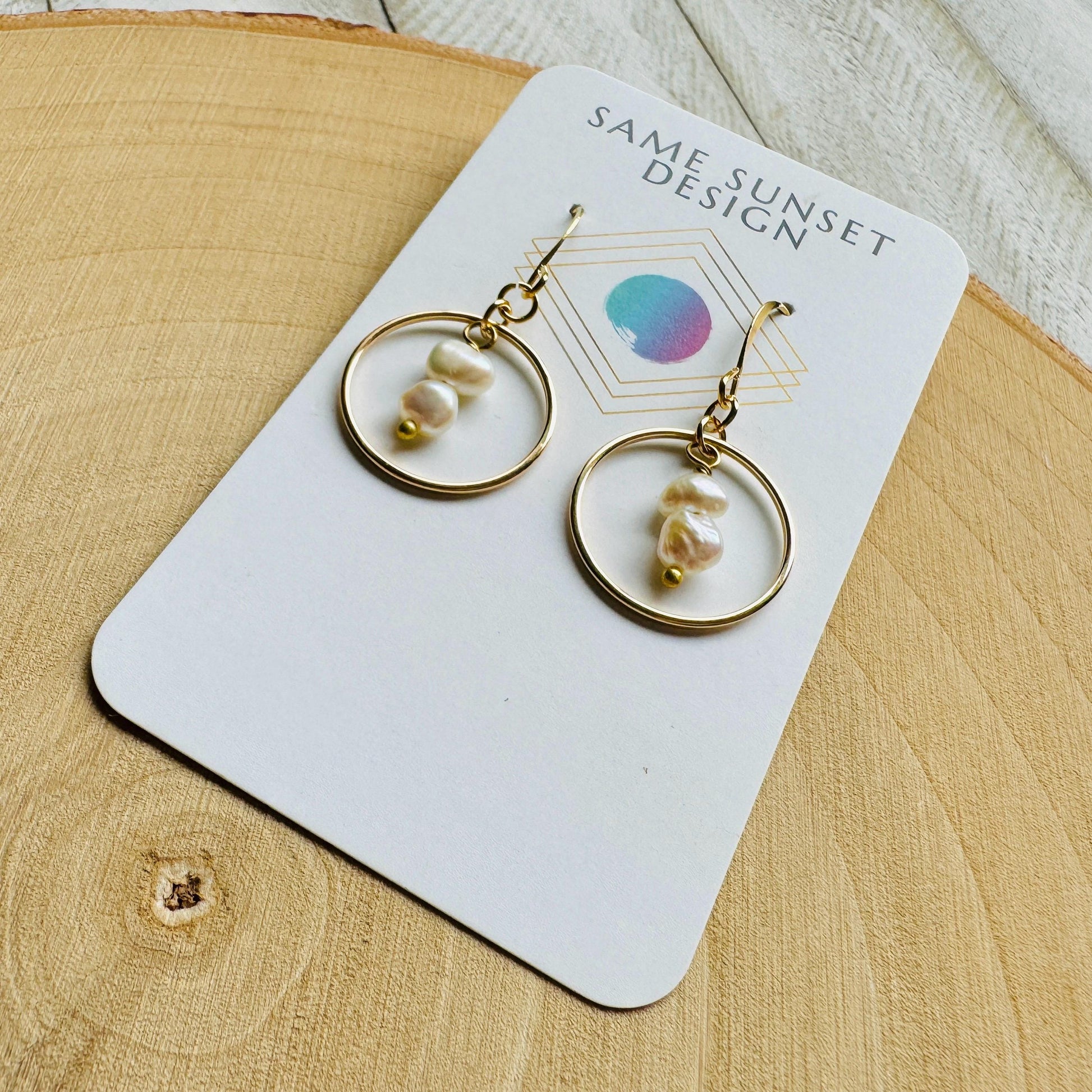 Pearl Earrings, Geometric Jewelry, Boho Earrings for Wedding, Beach Lover Jewelry, Stocking Stuffers for Mom Christmas Gifts for Girlfriend