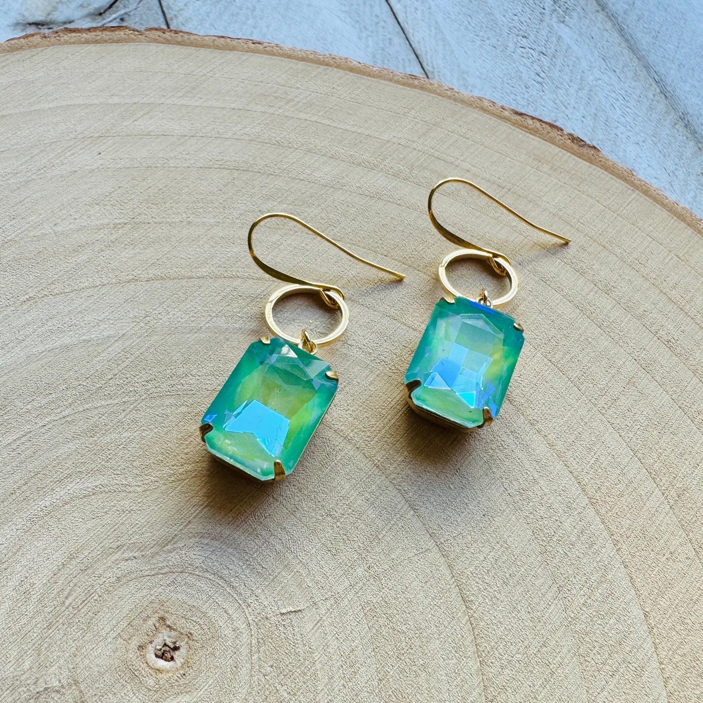 Green Earrings, Hoop Earrings Gold, Wedding Earrings for Bride, Unique Gifts for Best Friend, Sweet 16 Gift for Daughter, Best Gift for Mom