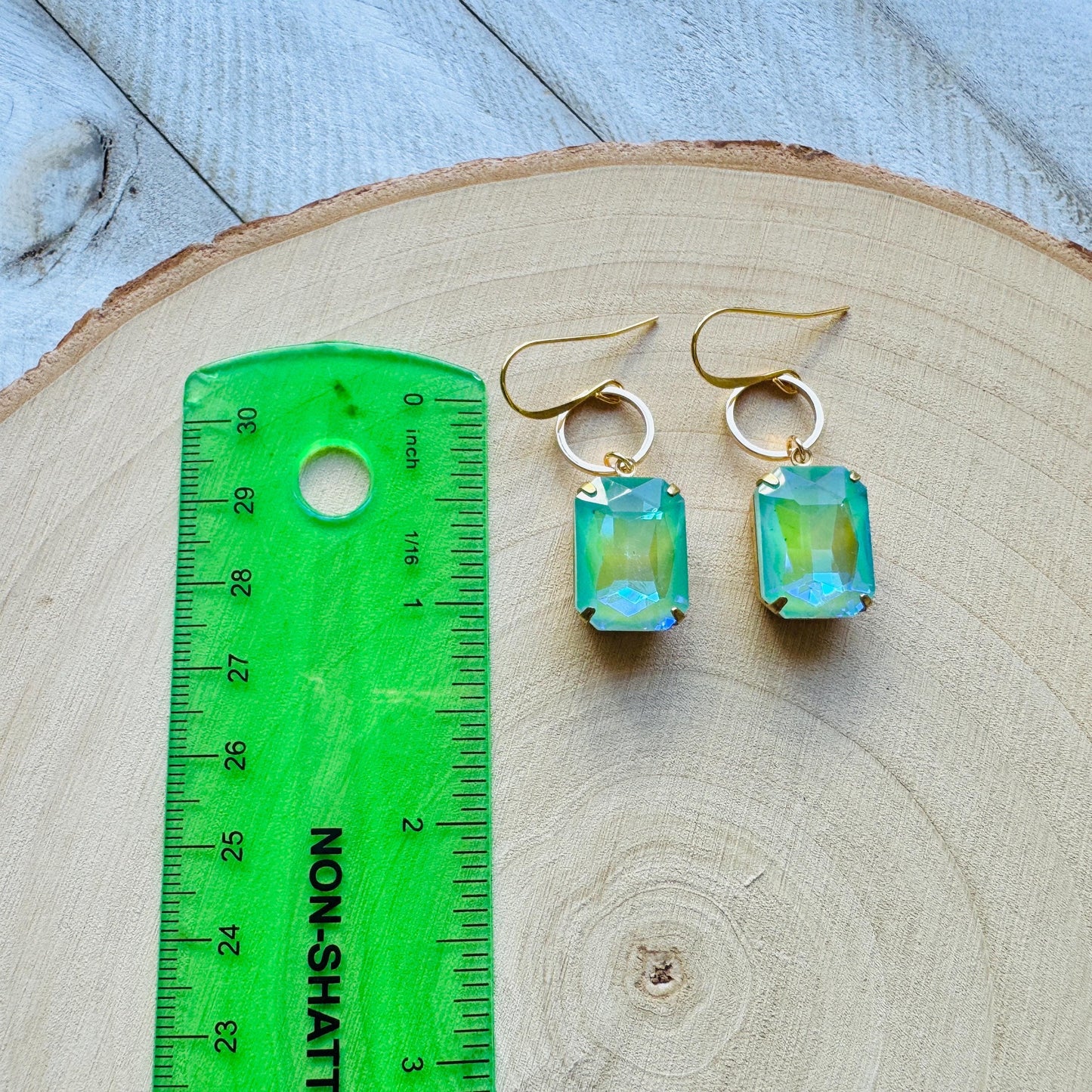Green Earrings, Hoop Earrings Gold, Wedding Earrings for Bride, Unique Gifts for Best Friend, Sweet 16 Gift for Daughter, Best Gift for Mom
