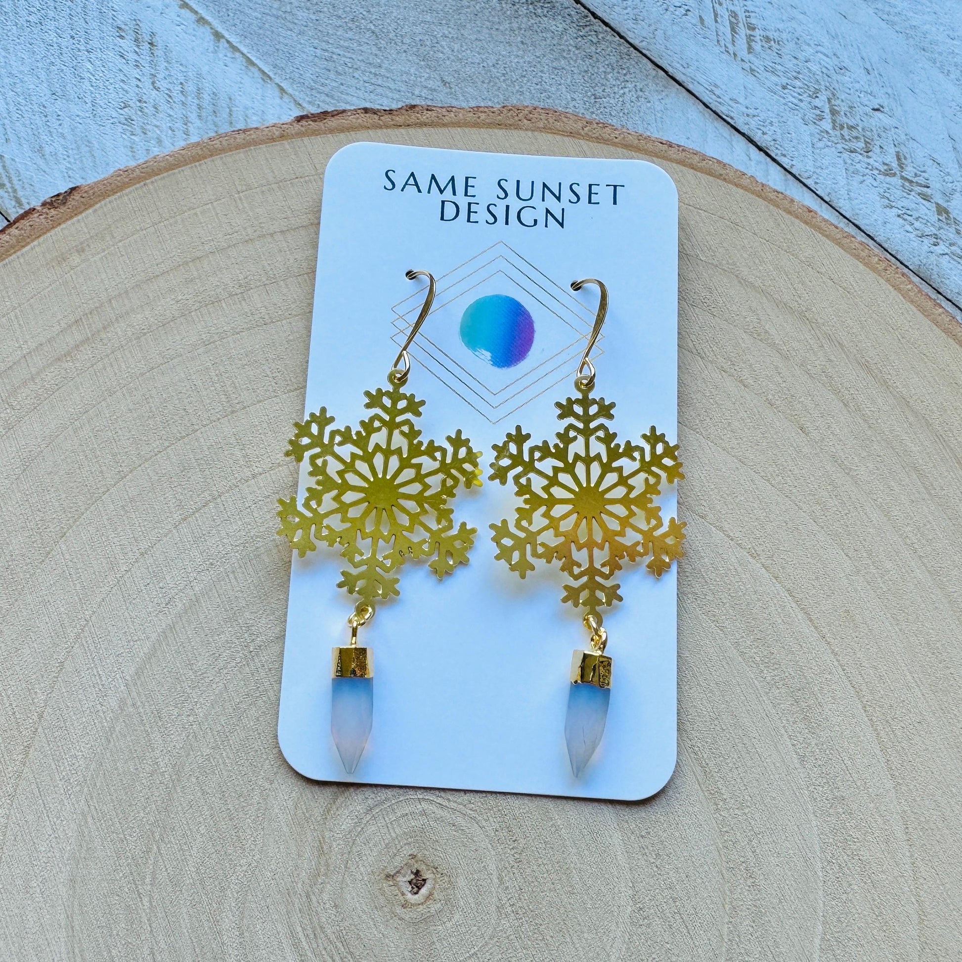Snowflake Earrings, Opalite Earrings, Boho Earrings, Nature Lover Gift, Best Friend Birthday Gift, Sweet 16 Gift, Stocking Stuffers for Mom