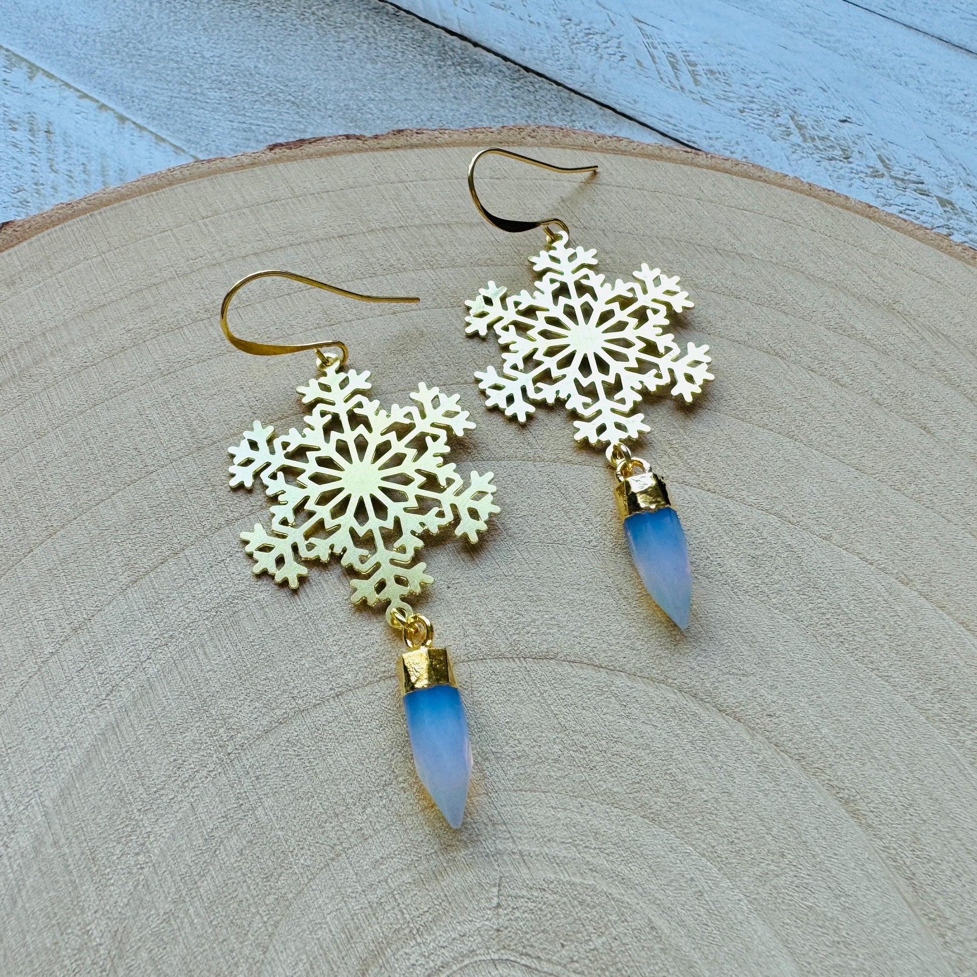 Snowflake Earrings, Opalite Earrings, Boho Earrings, Nature Lover Gift, Best Friend Birthday Gift, Sweet 16 Gift, Stocking Stuffers for Mom