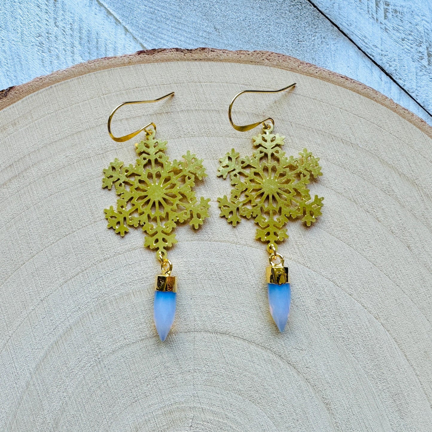 Snowflake Earrings, Opalite Earrings, Boho Earrings, Nature Lover Gift, Best Friend Birthday Gift, Sweet 16 Gift, Stocking Stuffers for Mom