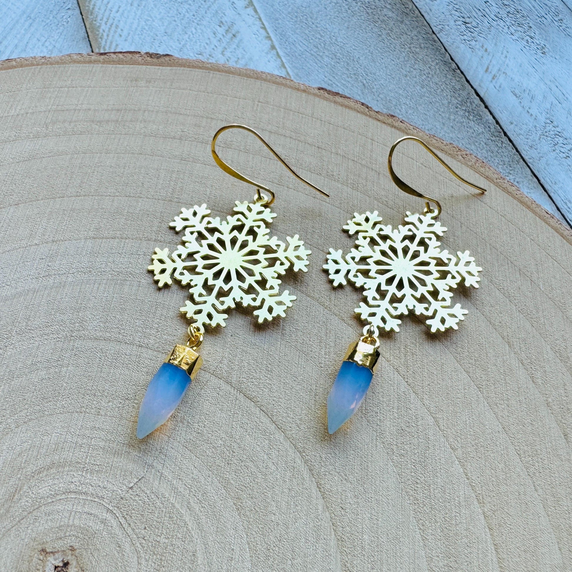 Snowflake Earrings, Opalite Earrings, Boho Earrings, Nature Lover Gift, Best Friend Birthday Gift, Sweet 16 Gift, Stocking Stuffers for Mom