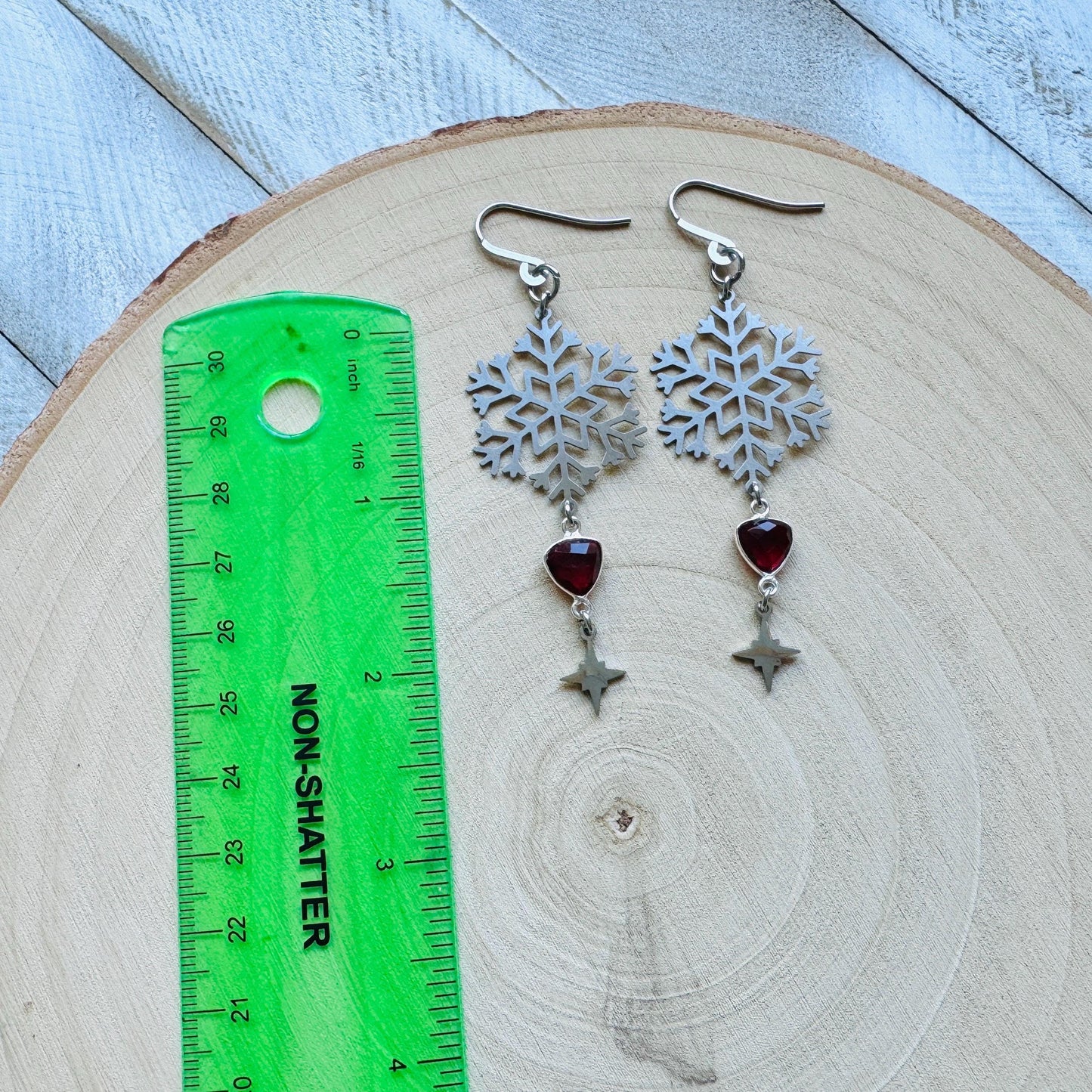 Snowflake Earrings, Garnet Earrings, Boho Earrings, Nature Lover Gift, Best Friend Birthday Gift, Sweet 16 Gift, Stocking Stuffers for Mom