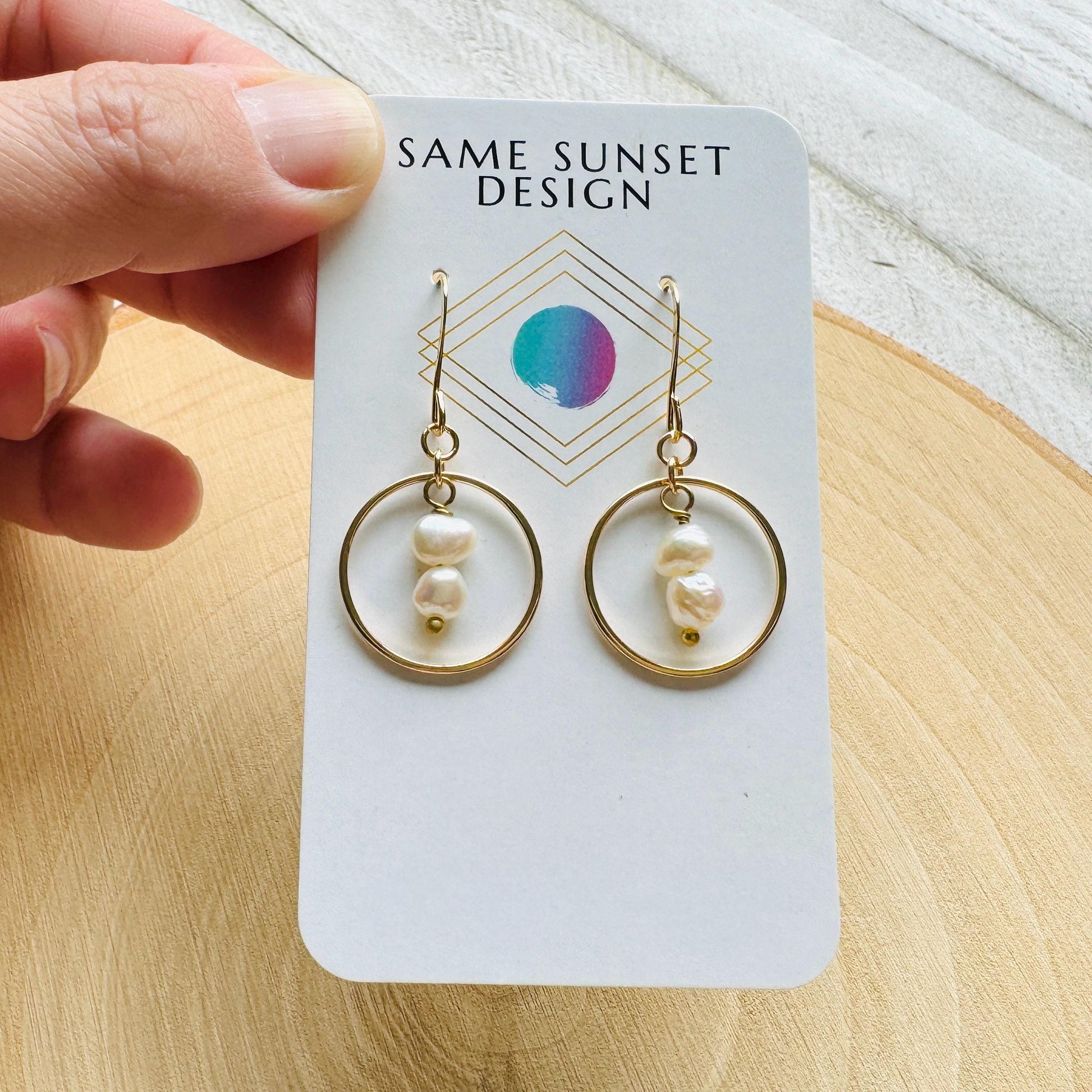 Pearl Earrings, Geometric Jewelry, Boho Earrings for Wedding, Beach Lover Jewelry, Stocking Stuffers for Mom Christmas Gifts for Girlfriend