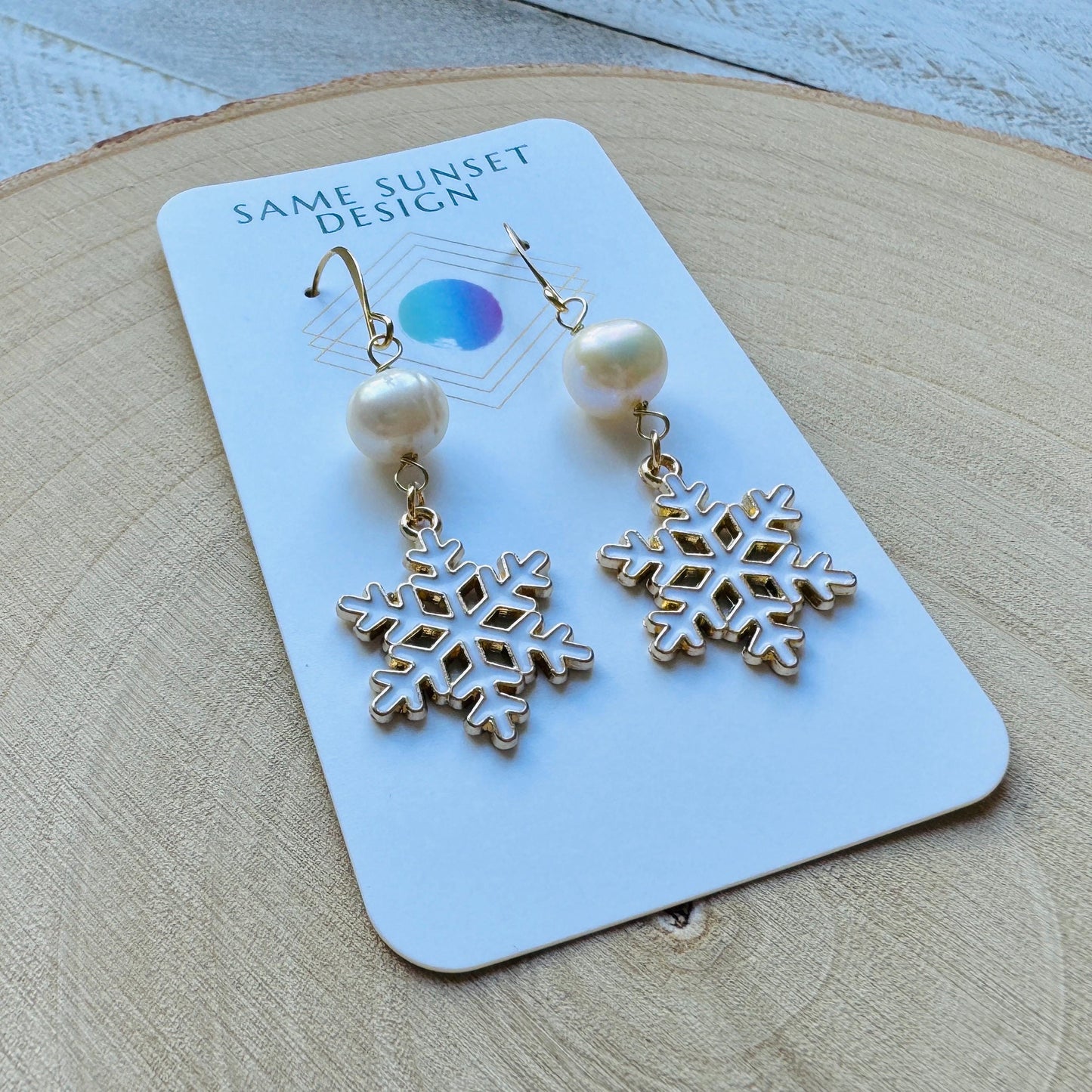 Snowflake Earrings, Pearl Earrings, Boho Earrings, Nature Lover Gift, Best Friend Birthday Gift, Stocking Stuffers for Mom, Teen Girl Gifts