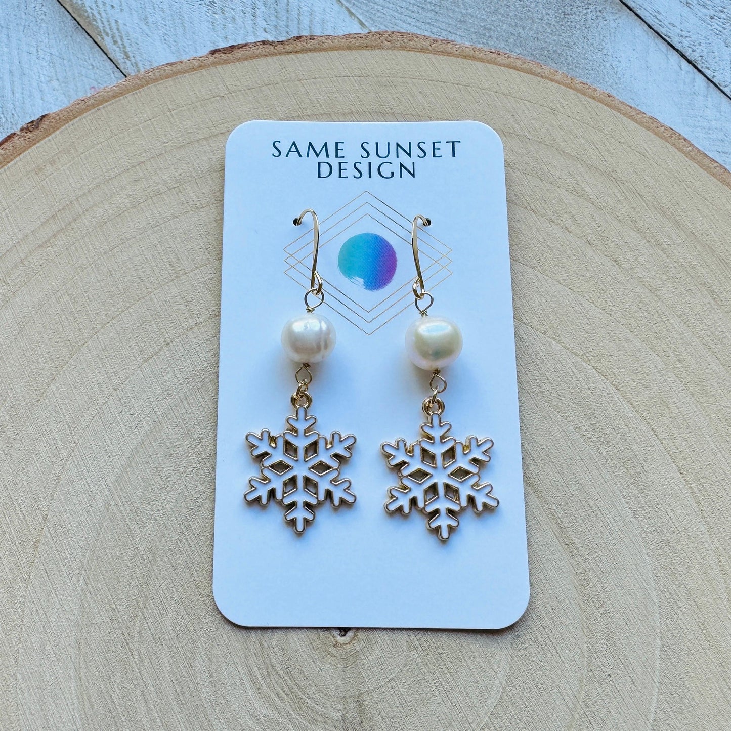 Snowflake Earrings, Pearl Earrings, Boho Earrings, Nature Lover Gift, Best Friend Birthday Gift, Stocking Stuffers for Mom, Teen Girl Gifts