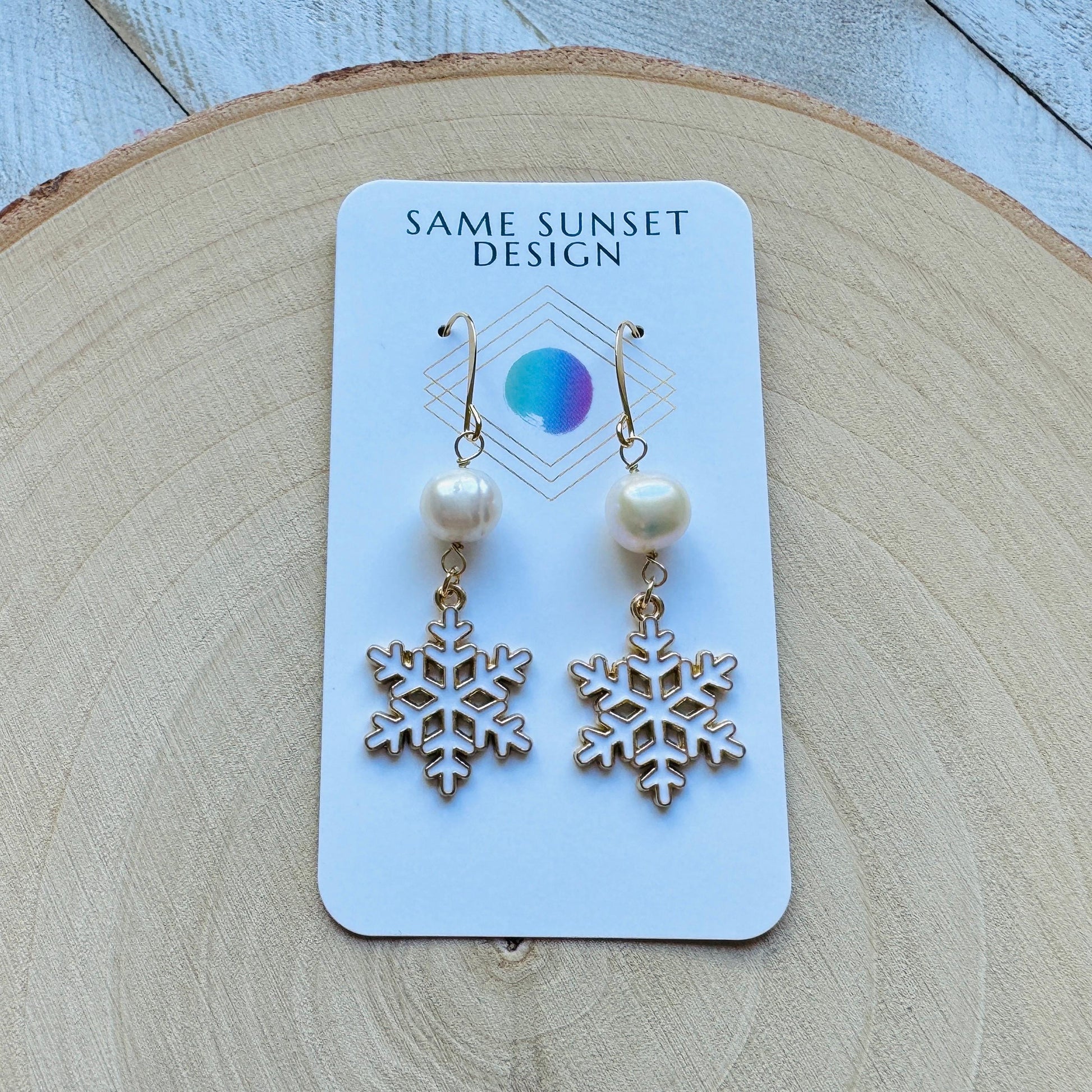Snowflake Earrings, Pearl Earrings, Boho Earrings, Nature Lover Gift, Best Friend Birthday Gift, Stocking Stuffers for Mom, Teen Girl Gifts