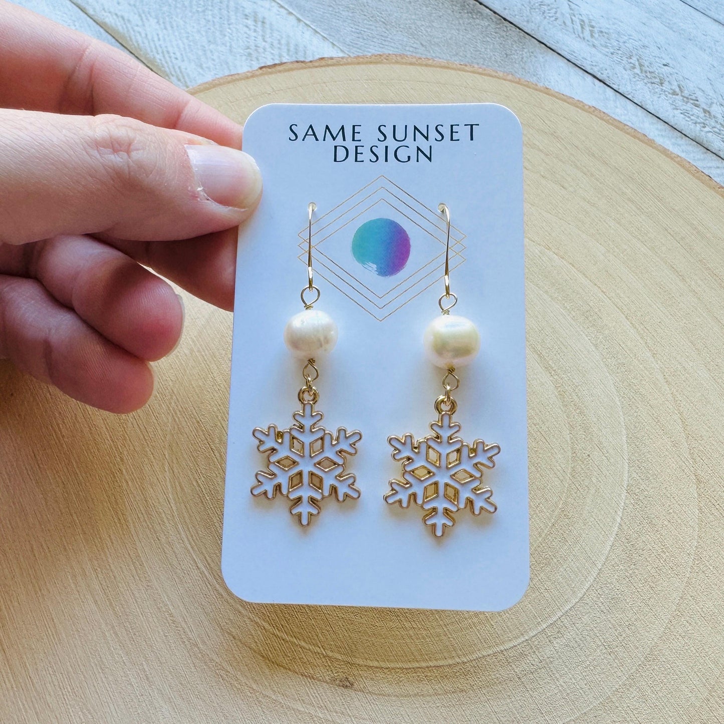 Snowflake Earrings, Pearl Earrings, Boho Earrings, Nature Lover Gift, Best Friend Birthday Gift, Stocking Stuffers for Mom, Teen Girl Gifts