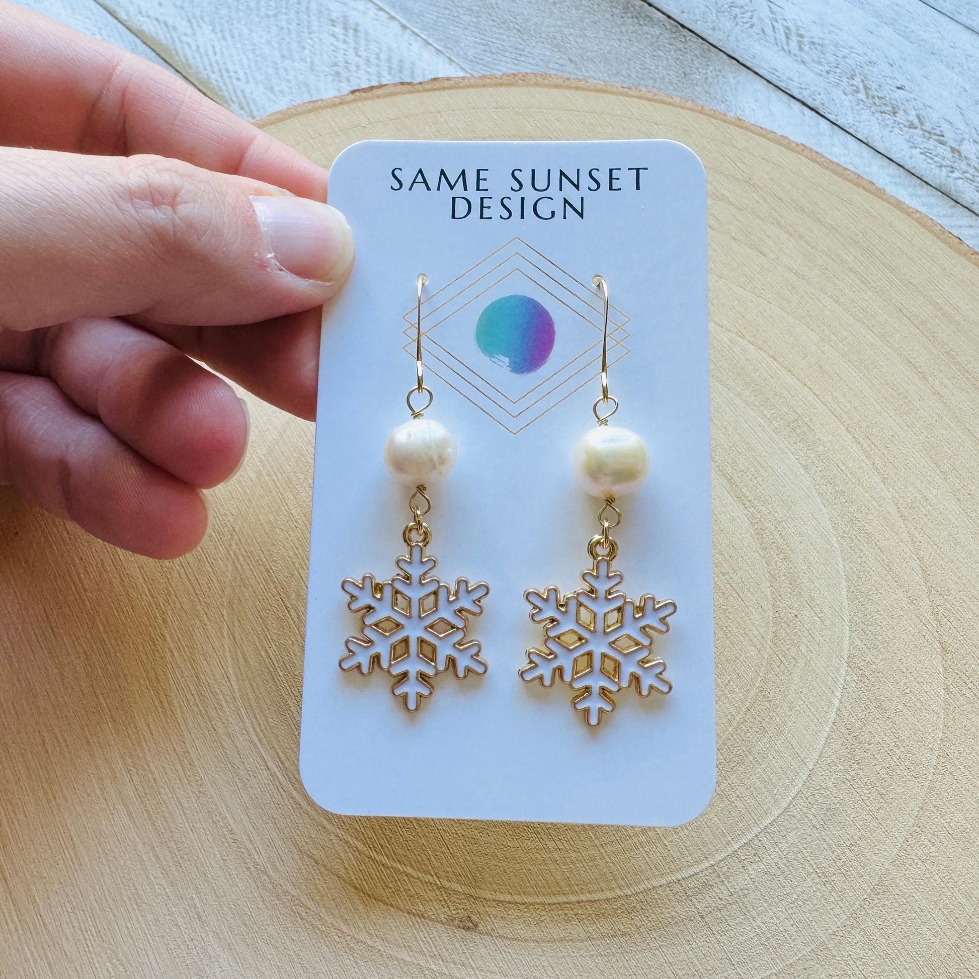 Snowflake Earrings, Pearl Earrings, Boho Earrings, Nature Lover Gift, Best Friend Birthday Gift, Stocking Stuffers for Mom, Teen Girl Gifts