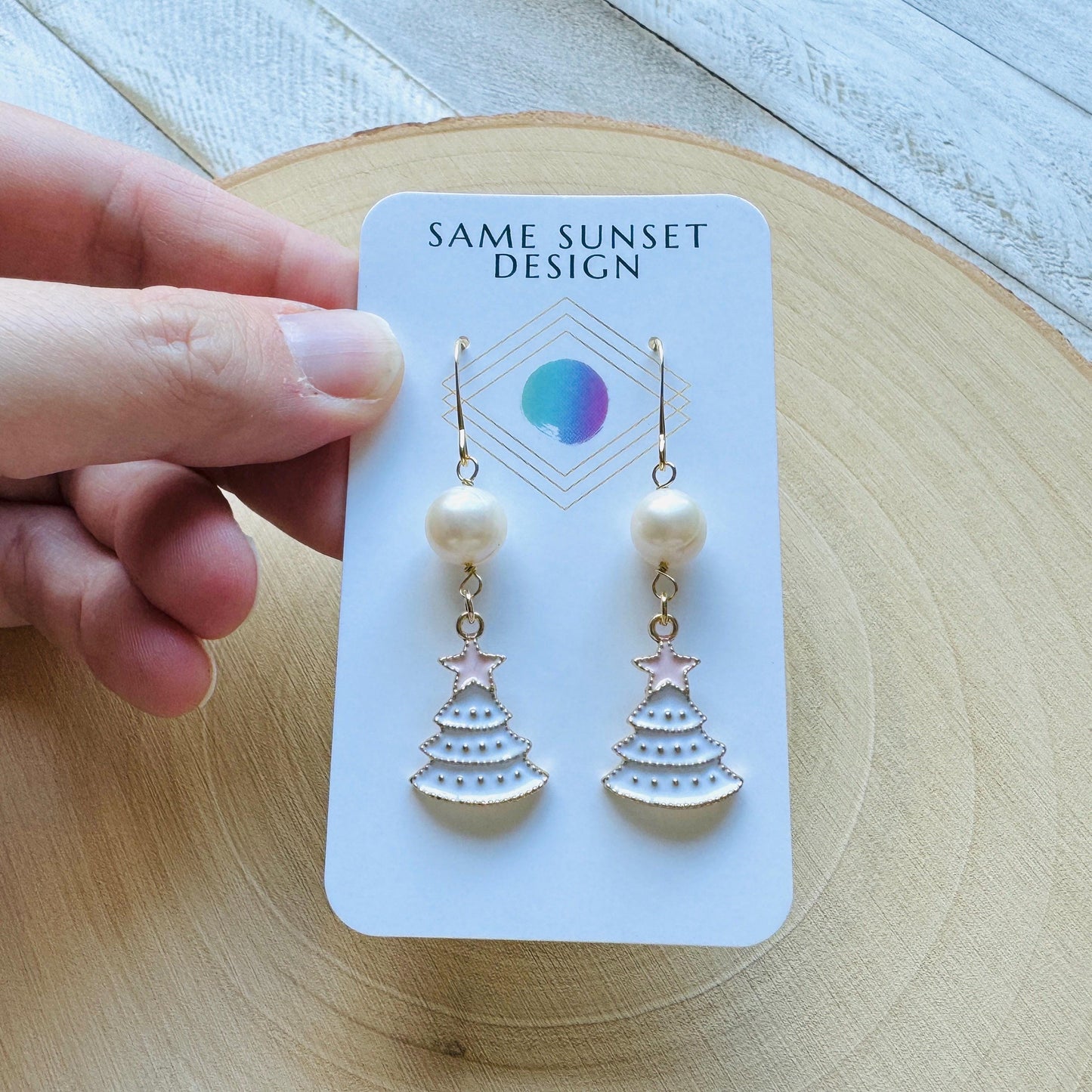 Christmas Tree Earrings, Pearl Earrings, Holiday Earrings Dangle, Stocking Stuffers for Mom, Teen Girl Gifts, BFF Christmas Gifts, Boho Chic