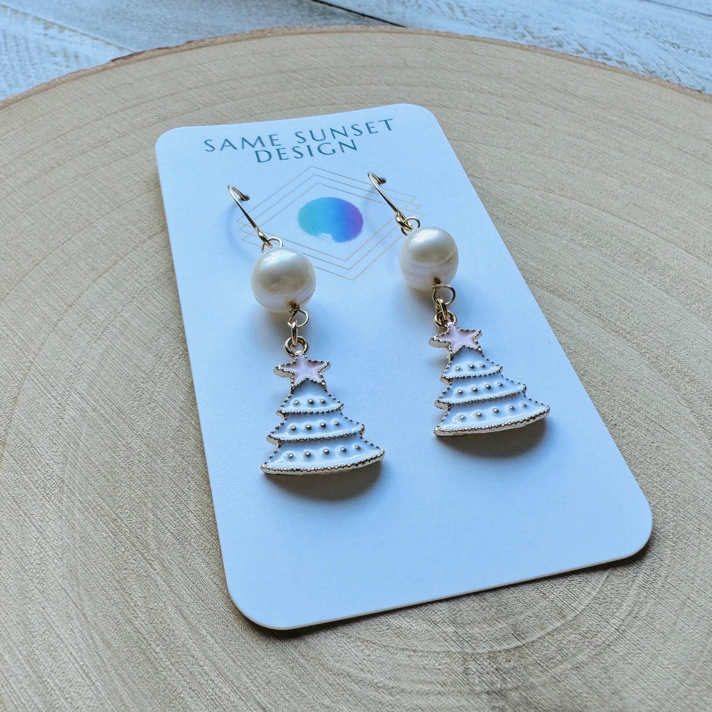 Christmas Tree Earrings, Pearl Earrings, Holiday Earrings Dangle, Stocking Stuffers for Mom, Teen Girl Gifts, BFF Christmas Gifts, Boho Chic