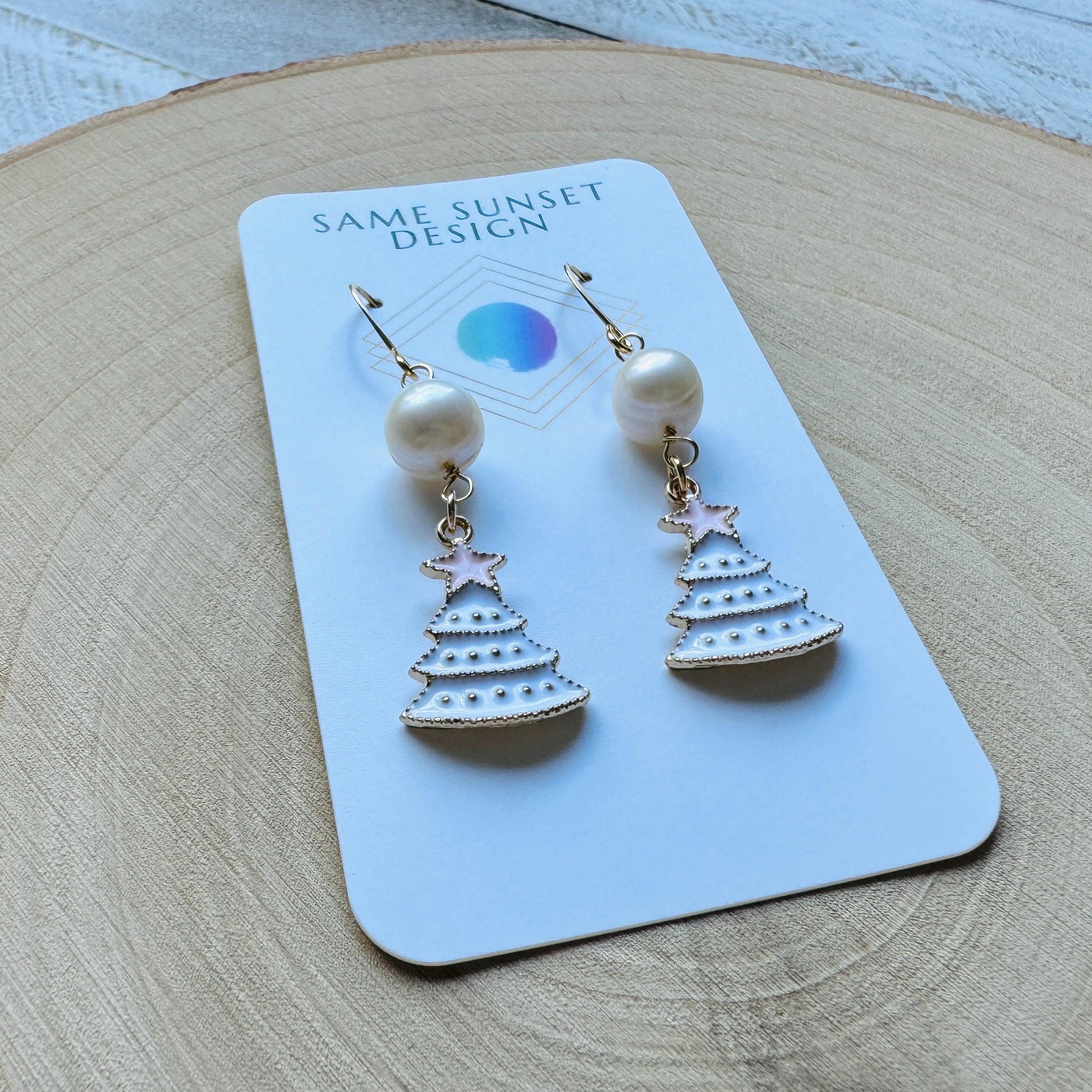 Christmas Tree Earrings, Pearl Earrings, Holiday Earrings Dangle, Stocking Stuffers for Mom, Teen Girl Gifts, BFF Christmas Gifts, Boho Chic