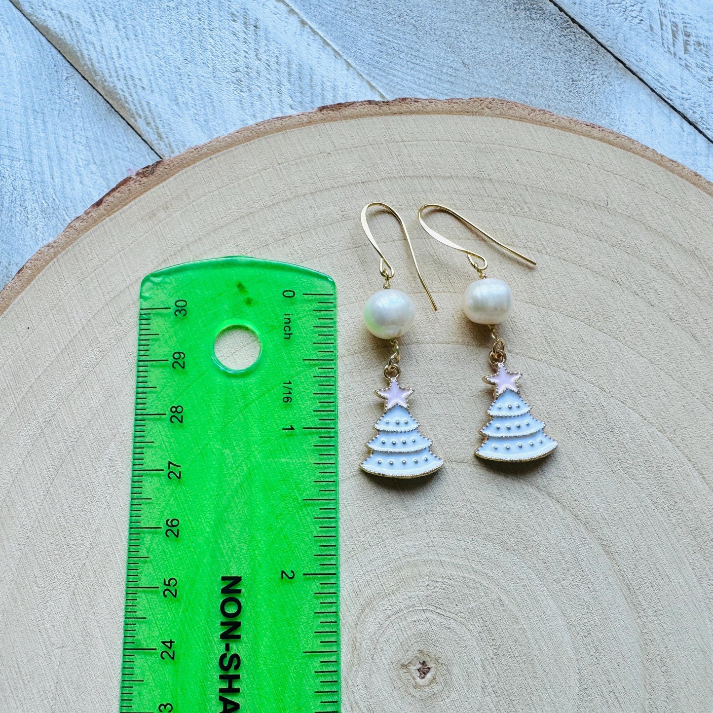 Christmas Tree Earrings, Pearl Earrings, Holiday Earrings Dangle, Stocking Stuffers for Mom, Teen Girl Gifts, BFF Christmas Gifts, Boho Chic