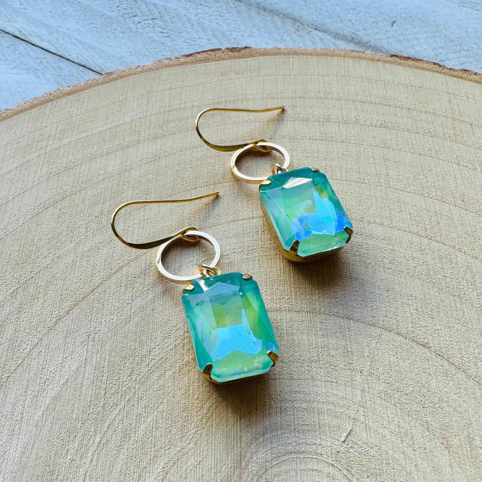 Green Earrings, Hoop Earrings Gold, Wedding Earrings for Bride, Unique Gifts for Best Friend, Sweet 16 Gift for Daughter, Best Gift for Mom