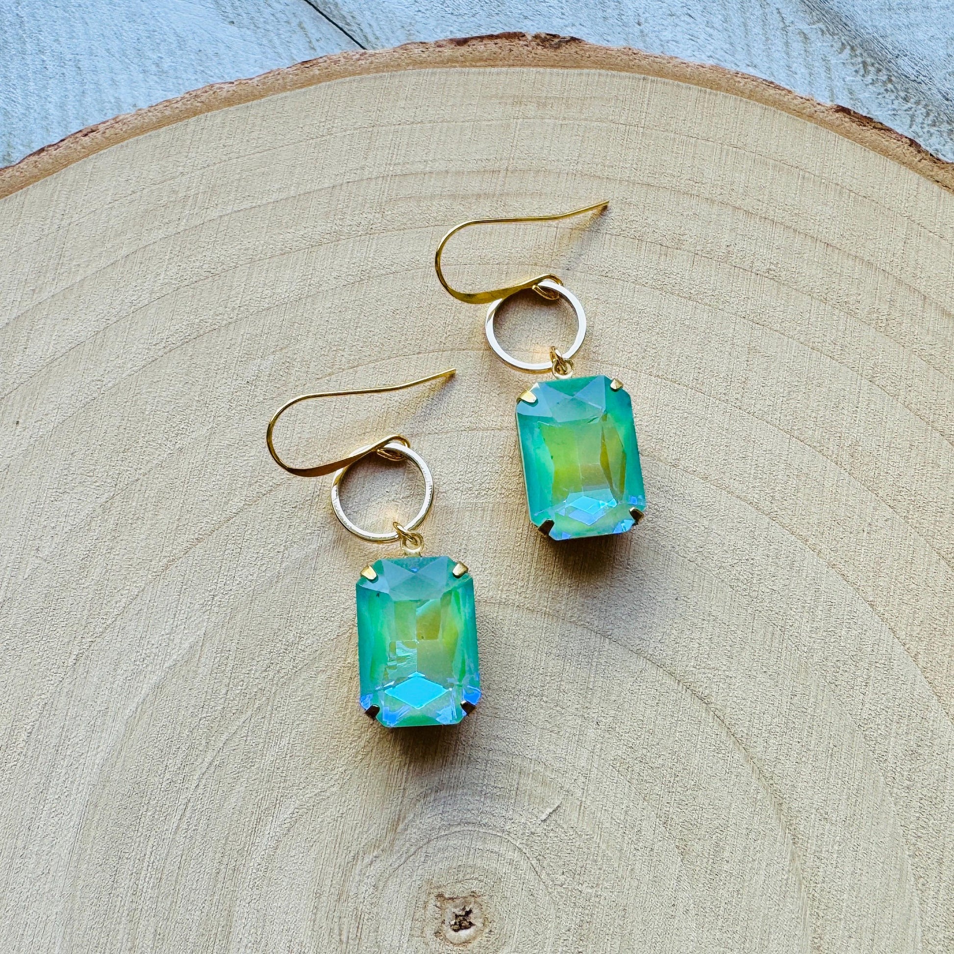 Green Earrings, Hoop Earrings Gold, Wedding Earrings for Bride, Unique Gifts for Best Friend, Sweet 16 Gift for Daughter, Best Gift for Mom