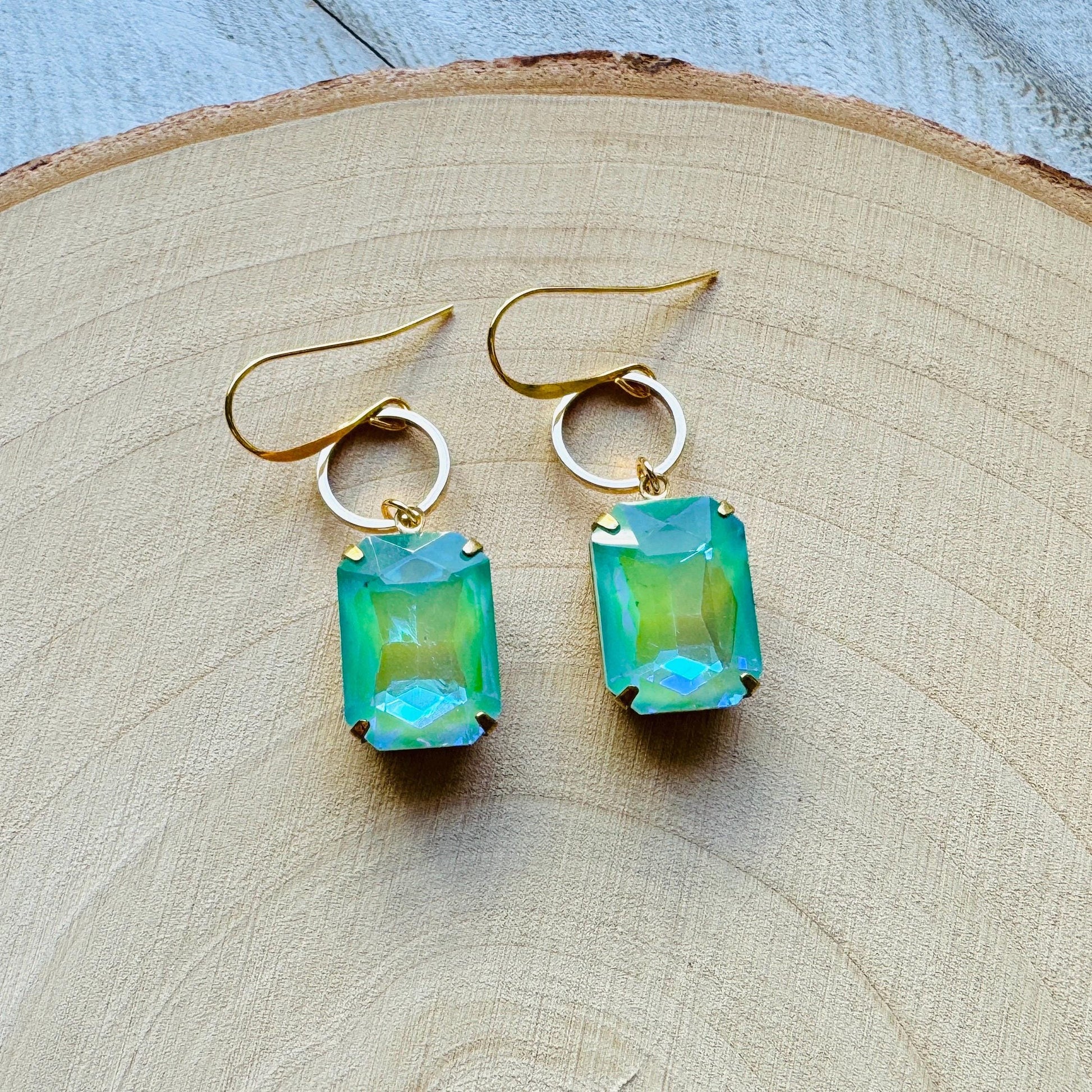 Green Earrings, Hoop Earrings Gold, Wedding Earrings for Bride, Unique Gifts for Best Friend, Sweet 16 Gift for Daughter, Best Gift for Mom