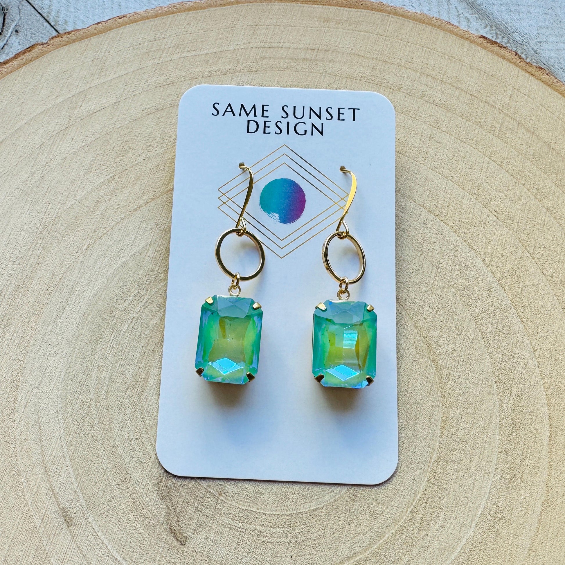 Green Earrings, Hoop Earrings Gold, Wedding Earrings for Bride, Unique Gifts for Best Friend, Sweet 16 Gift for Daughter, Best Gift for Mom