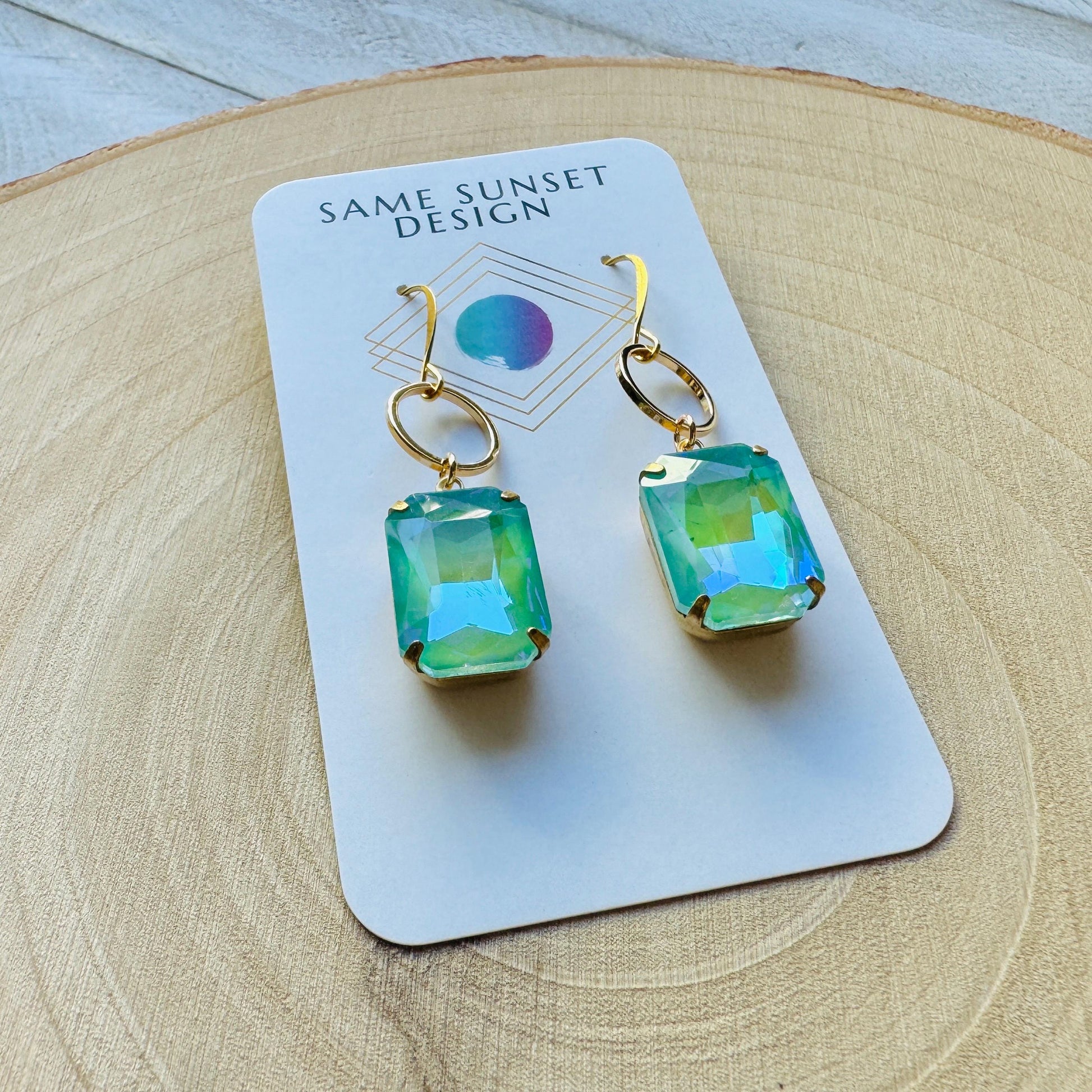 Green Earrings, Hoop Earrings Gold, Wedding Earrings for Bride, Unique Gifts for Best Friend, Sweet 16 Gift for Daughter, Best Gift for Mom