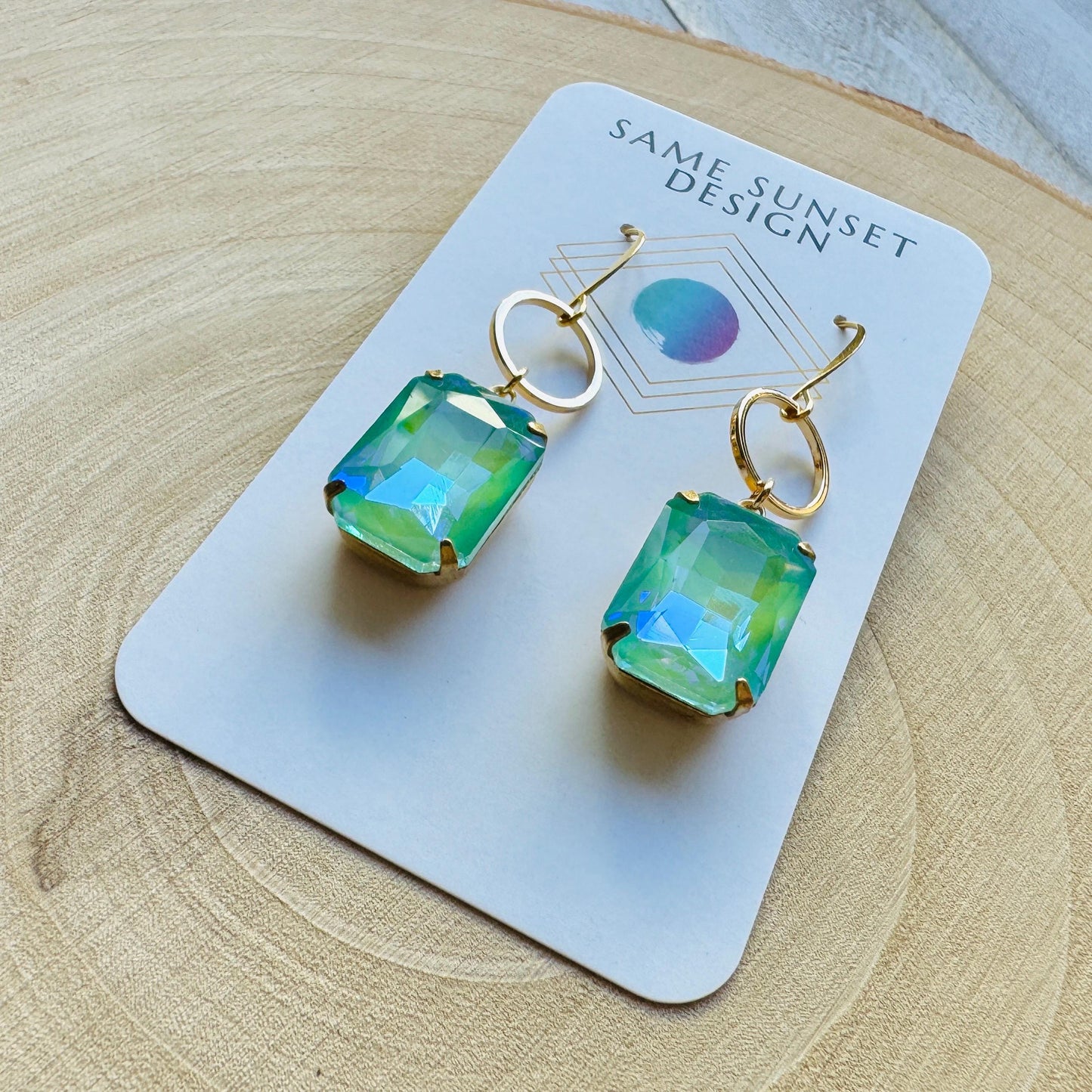 Green Earrings, Hoop Earrings Gold, Wedding Earrings for Bride, Unique Gifts for Best Friend, Sweet 16 Gift for Daughter, Best Gift for Mom