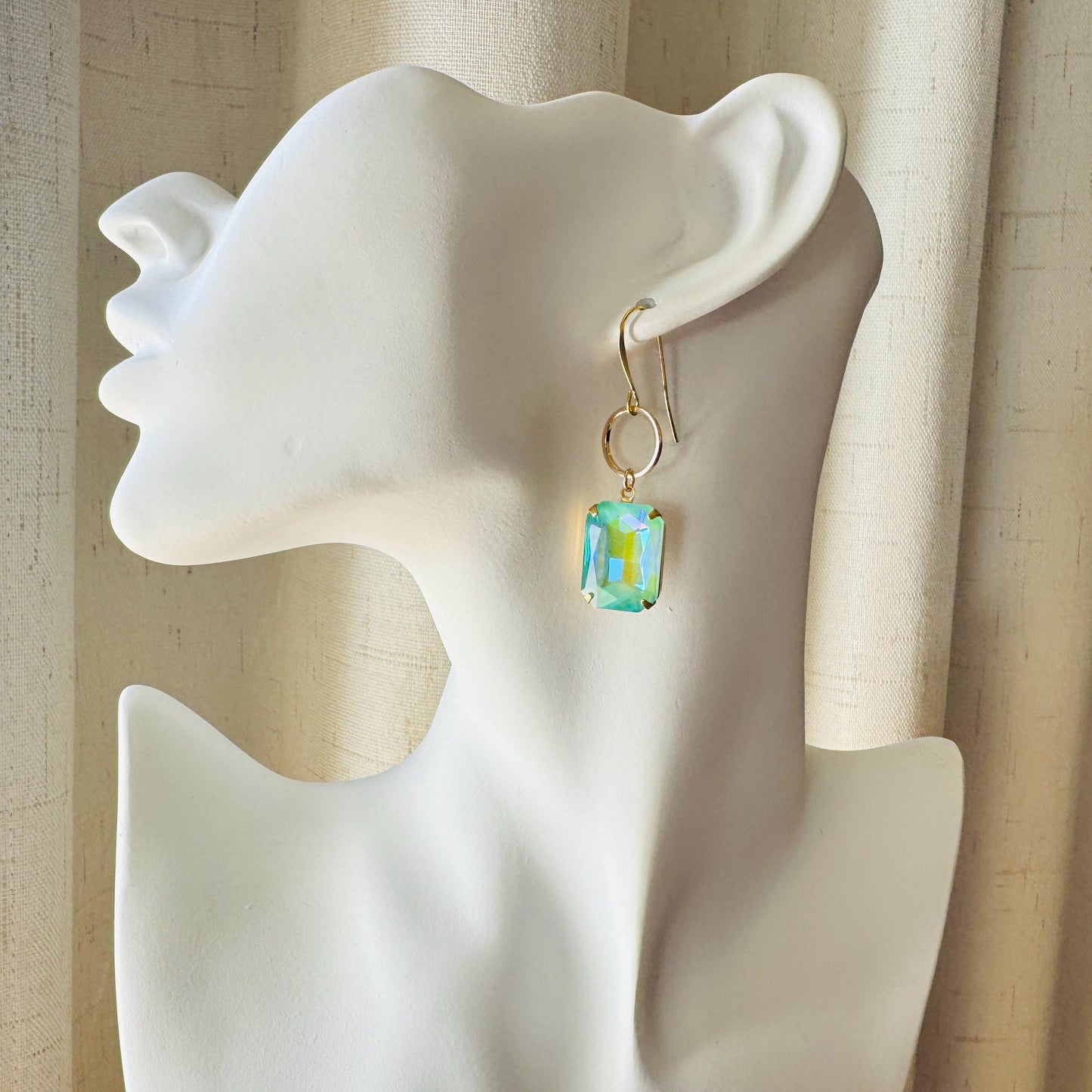 Green Earrings, Hoop Earrings Gold, Wedding Earrings for Bride, Unique Gifts for Best Friend, Sweet 16 Gift for Daughter, Best Gift for Mom