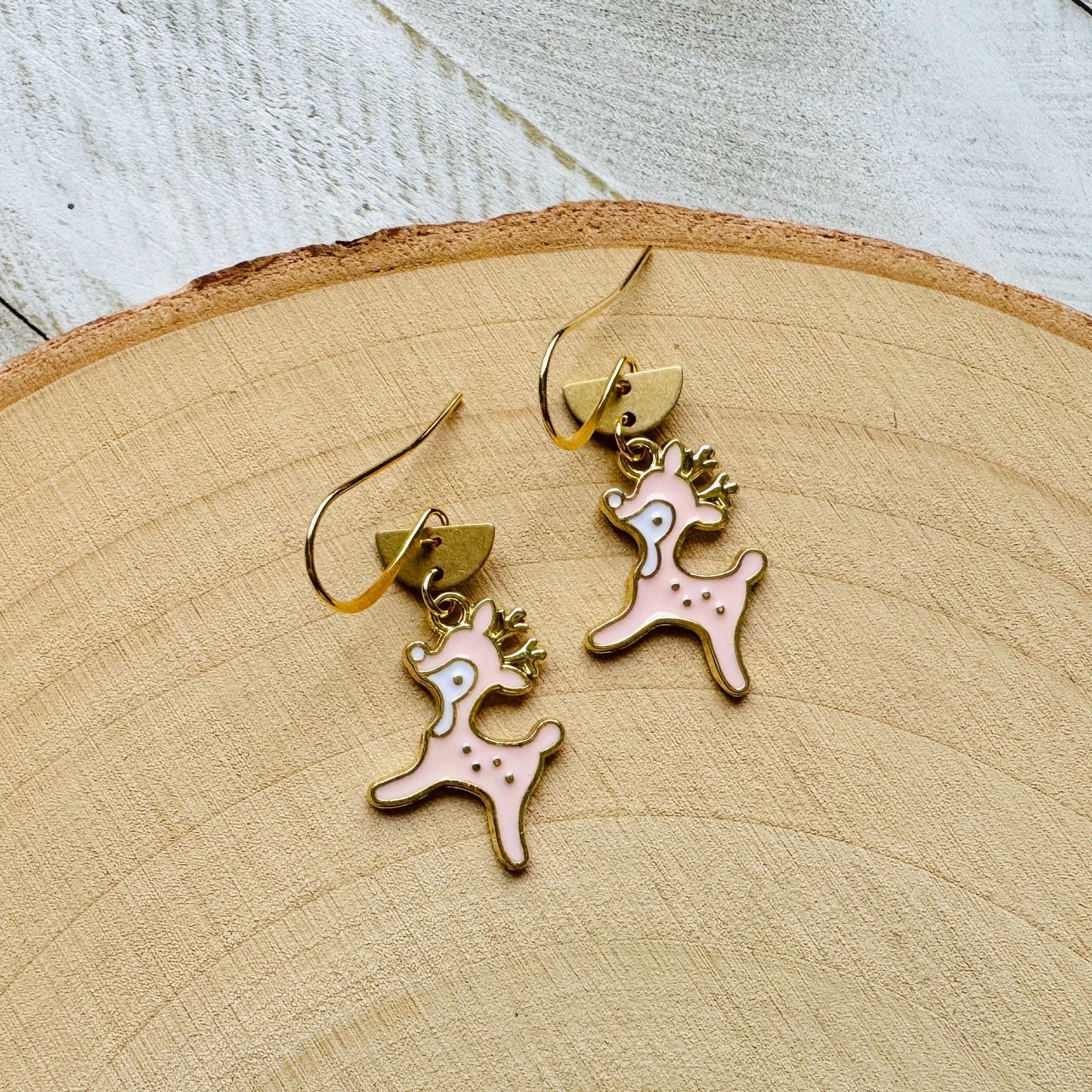 Reindeer Earrings, Pink Earrings, Holiday Earrings Dangle, Stocking Stuffers for Mom, Best Christmas Gifts for Women, Sweet 16 Gift