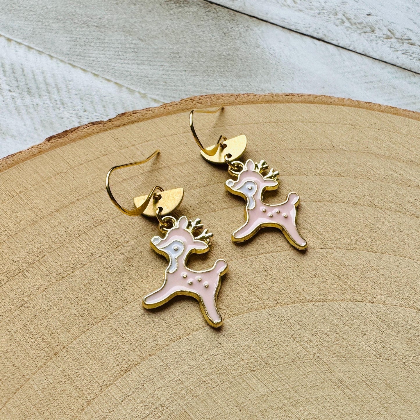 Reindeer Earrings, Pink Earrings, Holiday Earrings Dangle, Stocking Stuffers for Mom, Best Christmas Gifts for Women, Sweet 16 Gift