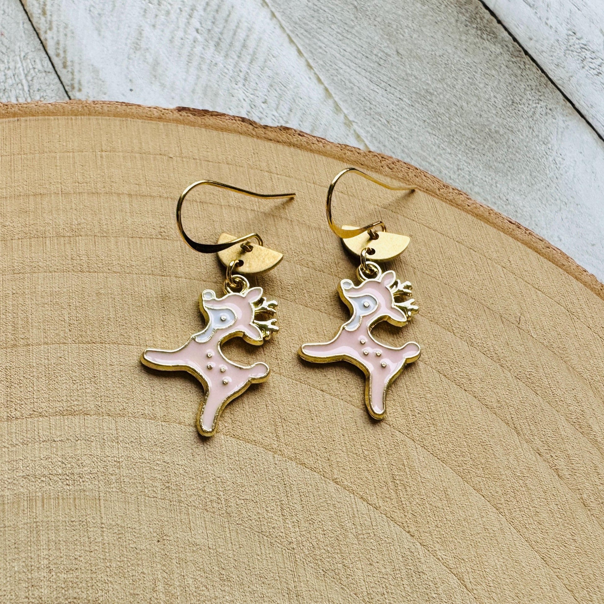 Reindeer Earrings, Pink Earrings, Holiday Earrings Dangle, Stocking Stuffers for Mom, Best Christmas Gifts for Women, Sweet 16 Gift