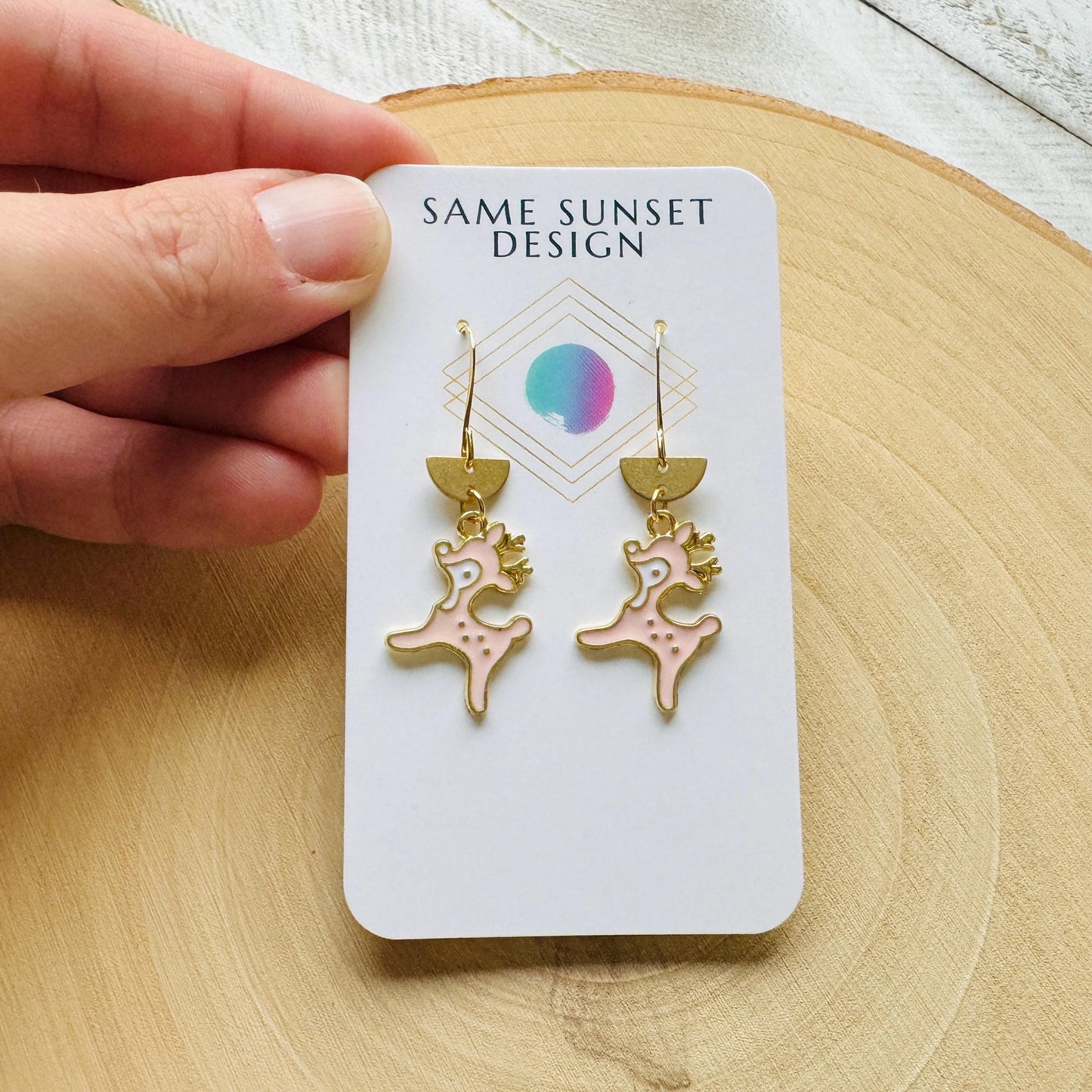 Reindeer Earrings, Pink Earrings, Holiday Earrings Dangle, Stocking Stuffers for Mom, Best Christmas Gifts for Women, Sweet 16 Gift