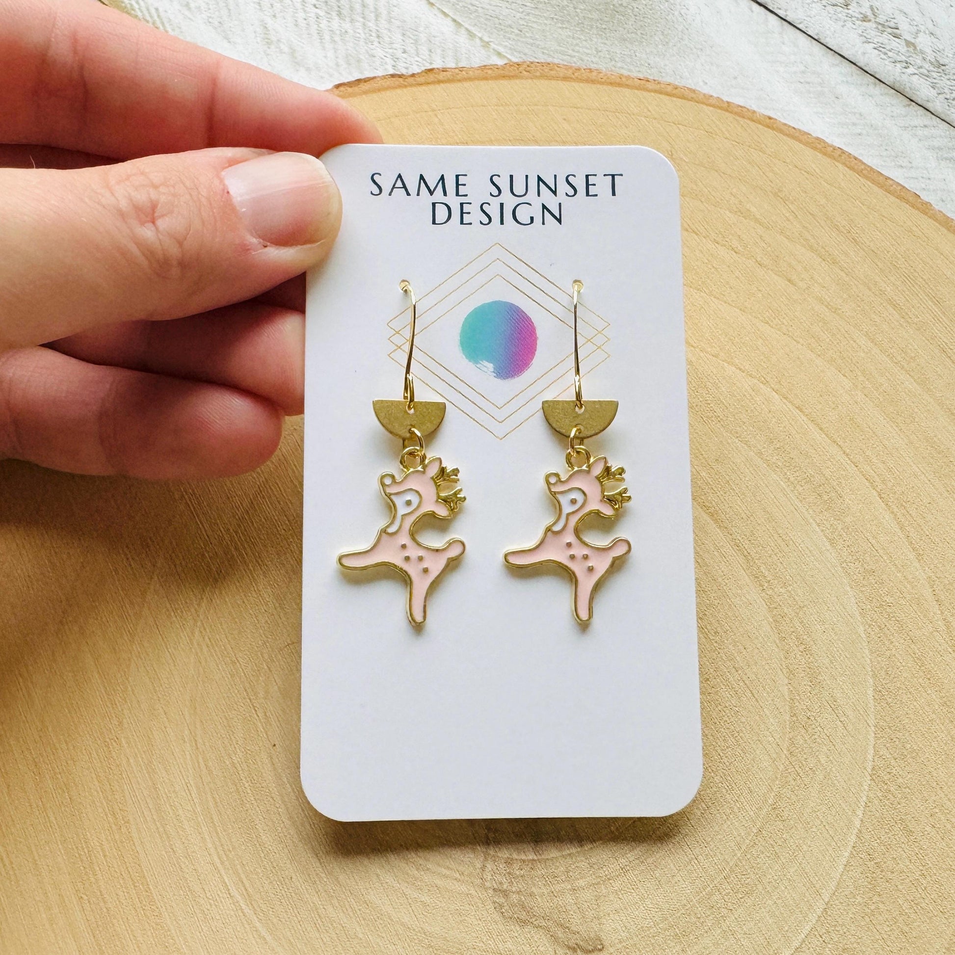 Reindeer Earrings, Pink Earrings, Holiday Earrings Dangle, Stocking Stuffers for Mom, Best Christmas Gifts for Women, Sweet 16 Gift