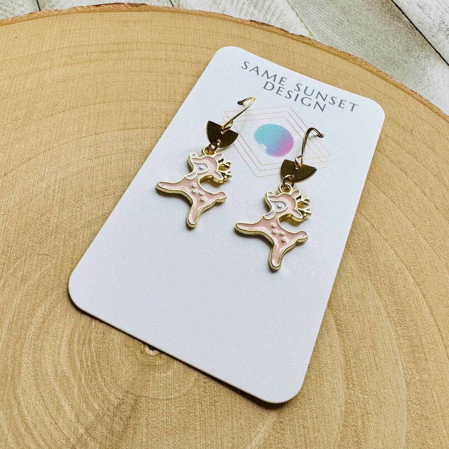 Reindeer Earrings, Pink Earrings, Holiday Earrings Dangle, Stocking Stuffers for Mom, Best Christmas Gifts for Women, Sweet 16 Gift