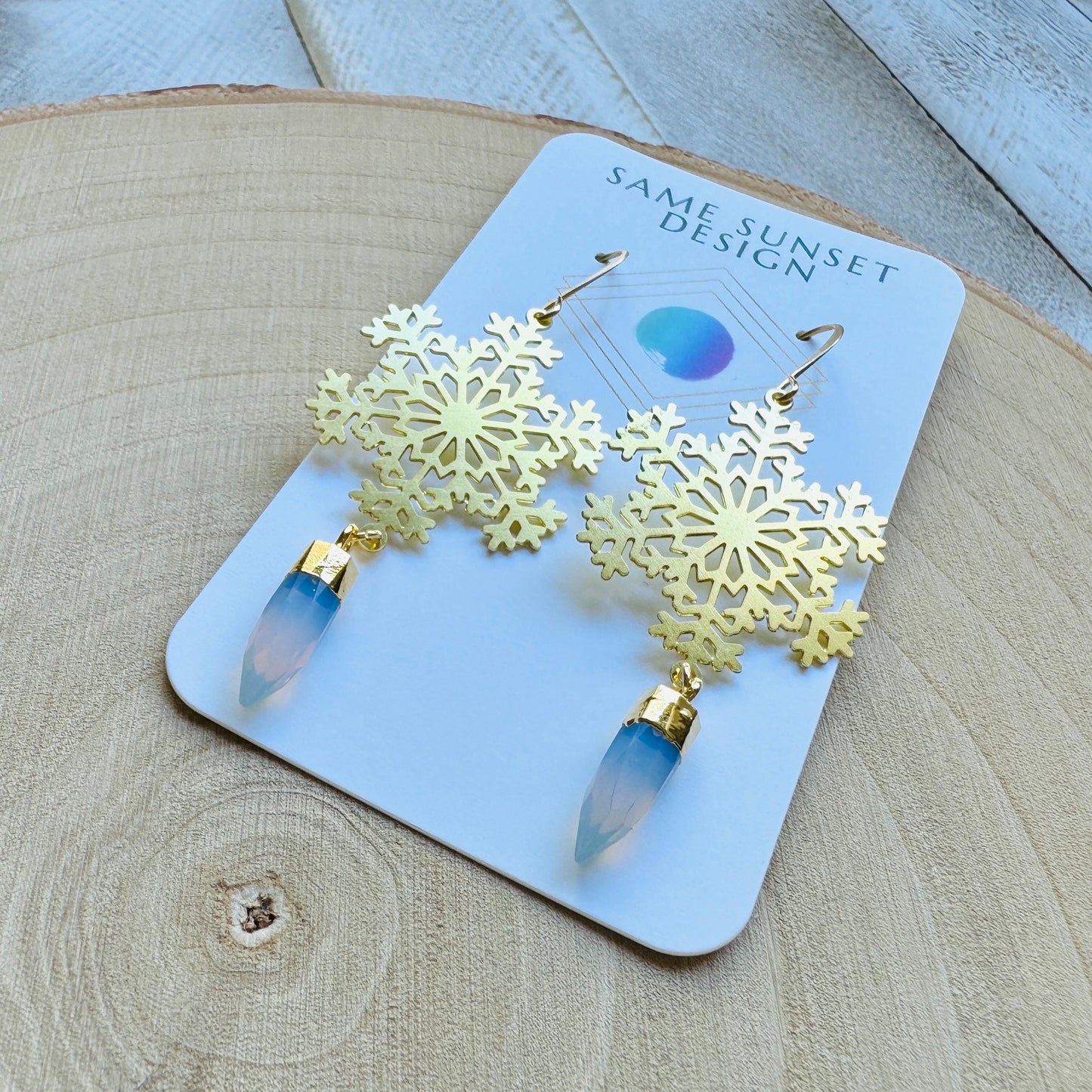 Snowflake Earrings, Opalite Earrings, Boho Earrings, Nature Lover Gift, Best Friend Birthday Gift, Sweet 16 Gift, Stocking Stuffers for Mom
