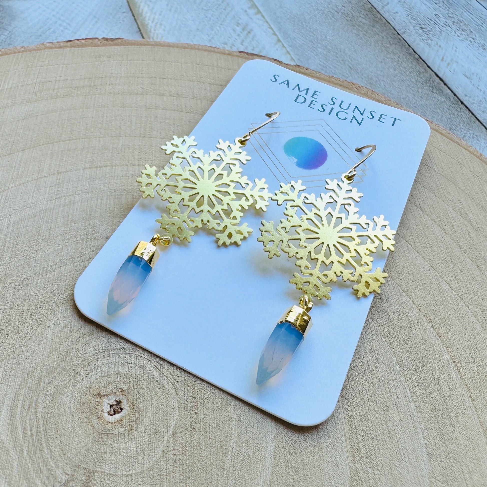 Snowflake Earrings, Opalite Earrings, Boho Earrings, Nature Lover Gift, Best Friend Birthday Gift, Sweet 16 Gift, Stocking Stuffers for Mom