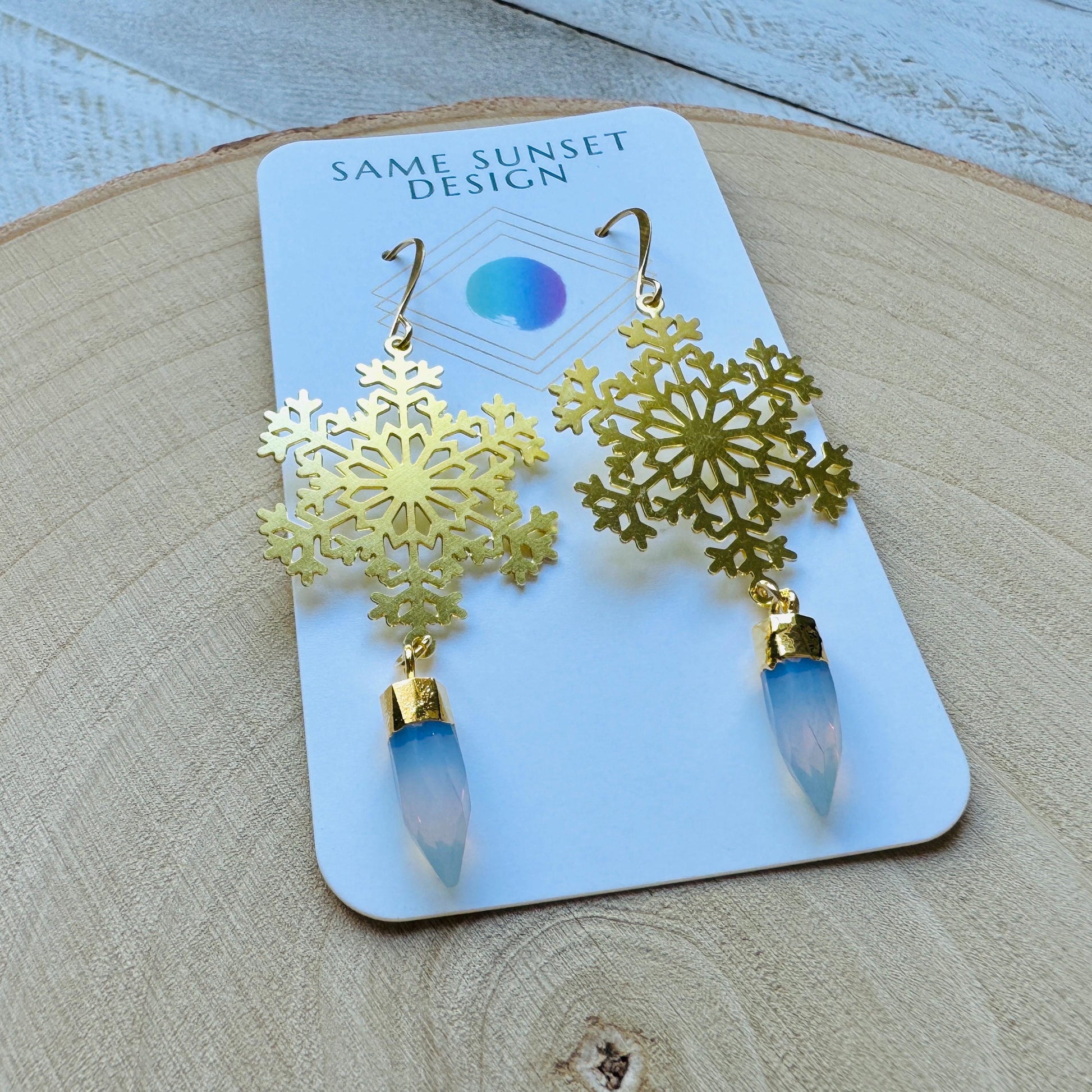 Snowflake Earrings, Opalite Earrings, Boho Earrings, Nature Lover Gift, Best Friend Birthday Gift, Sweet 16 Gift, Stocking Stuffers for Mom