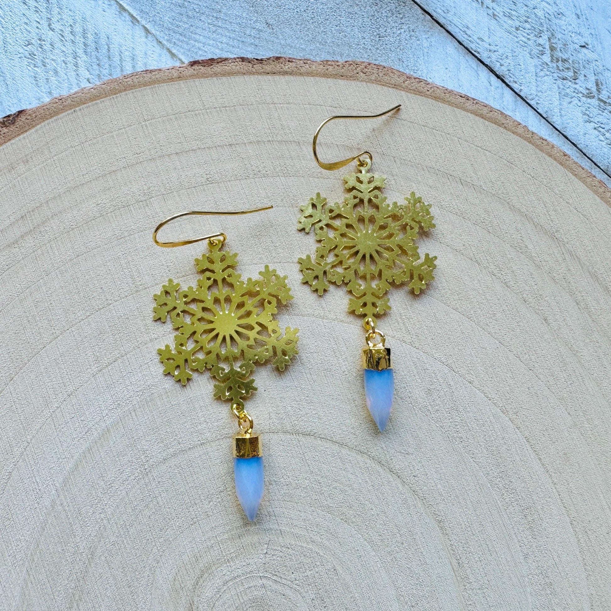 Snowflake Earrings, Opalite Earrings, Boho Earrings, Nature Lover Gift, Best Friend Birthday Gift, Sweet 16 Gift, Stocking Stuffers for Mom
