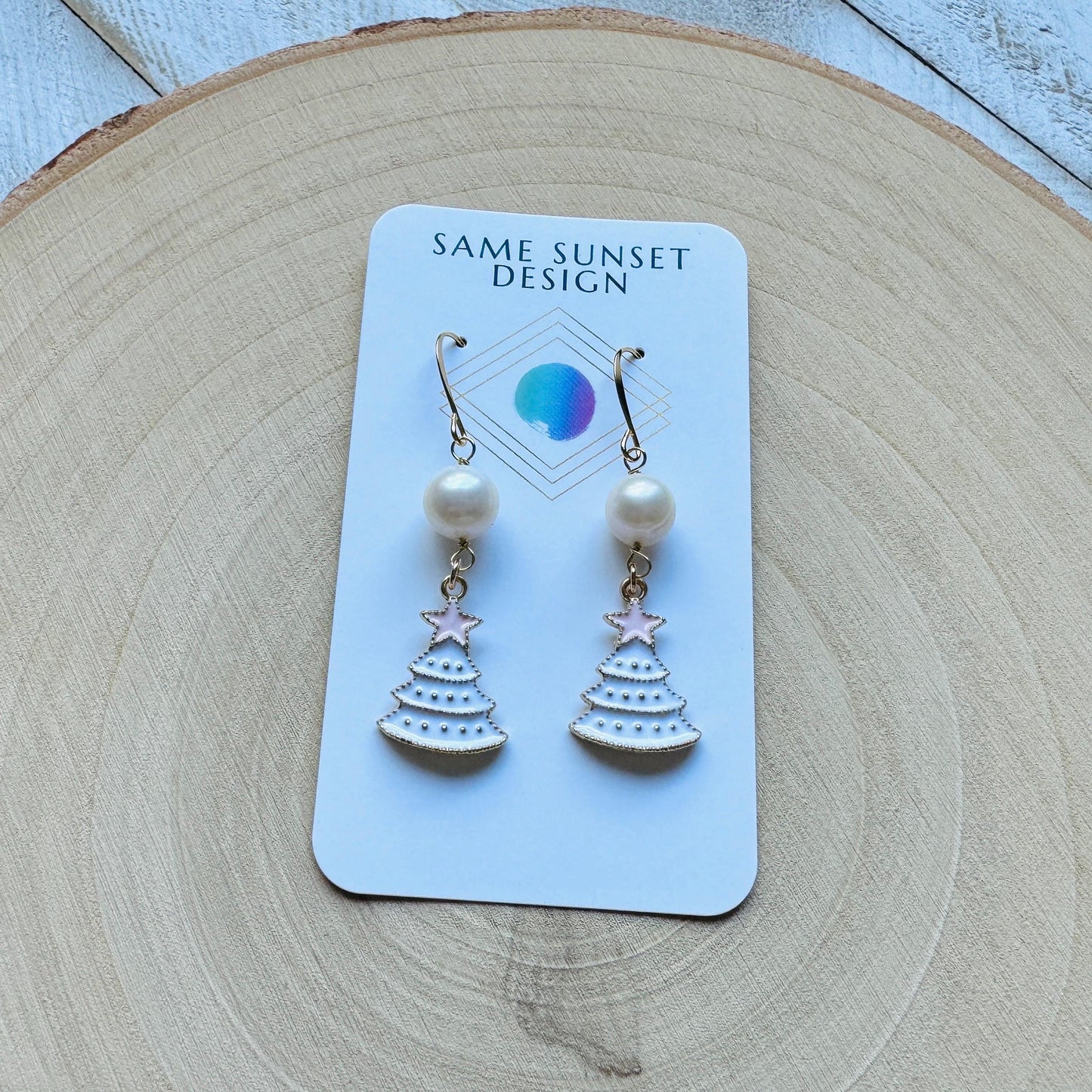 Christmas Tree Earrings, Pearl Earrings, Holiday Earrings Dangle, Stocking Stuffers for Mom, Teen Girl Gifts, BFF Christmas Gifts, Boho Chic