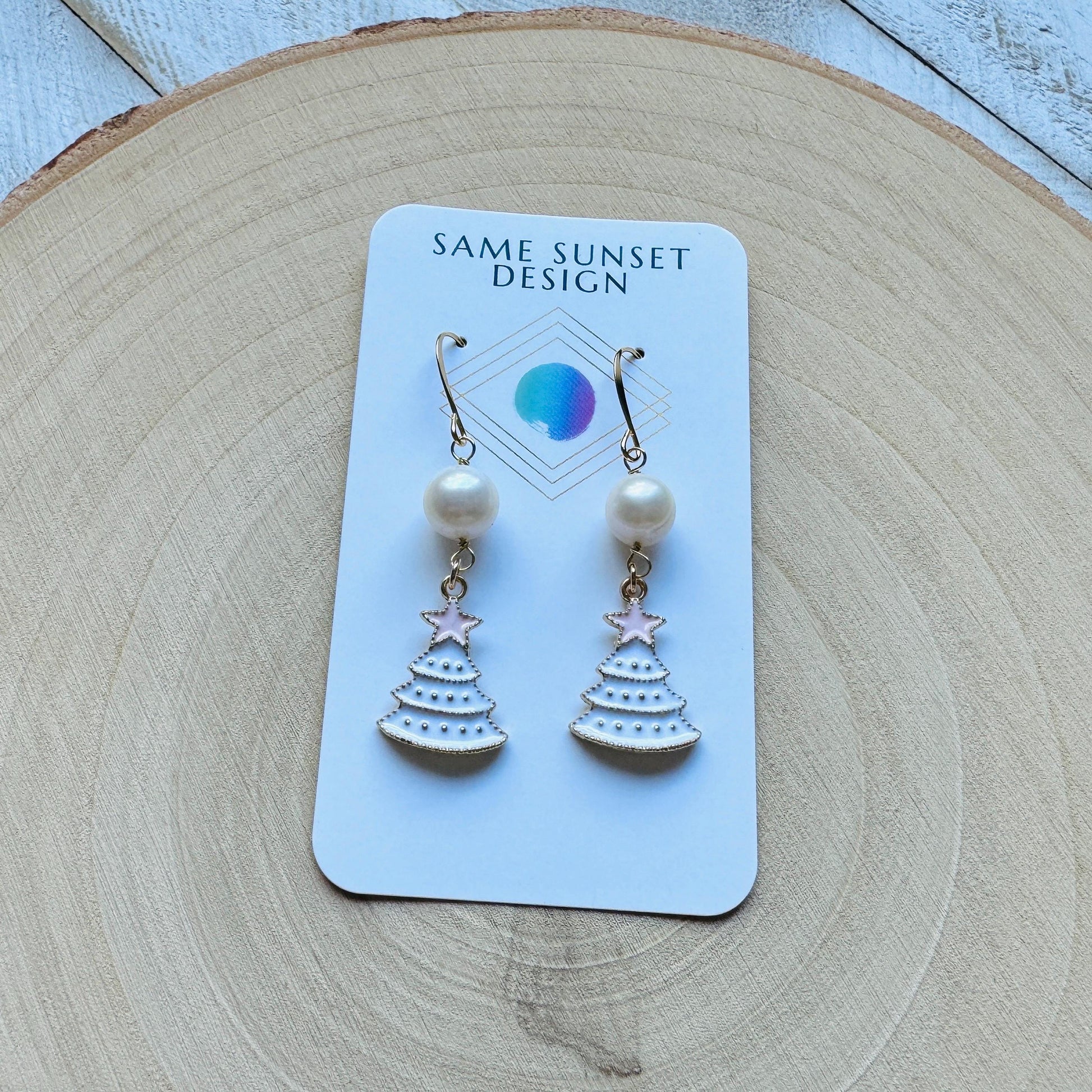 Christmas Tree Earrings, Pearl Earrings, Holiday Earrings Dangle, Stocking Stuffers for Mom, Teen Girl Gifts, BFF Christmas Gifts, Boho Chic