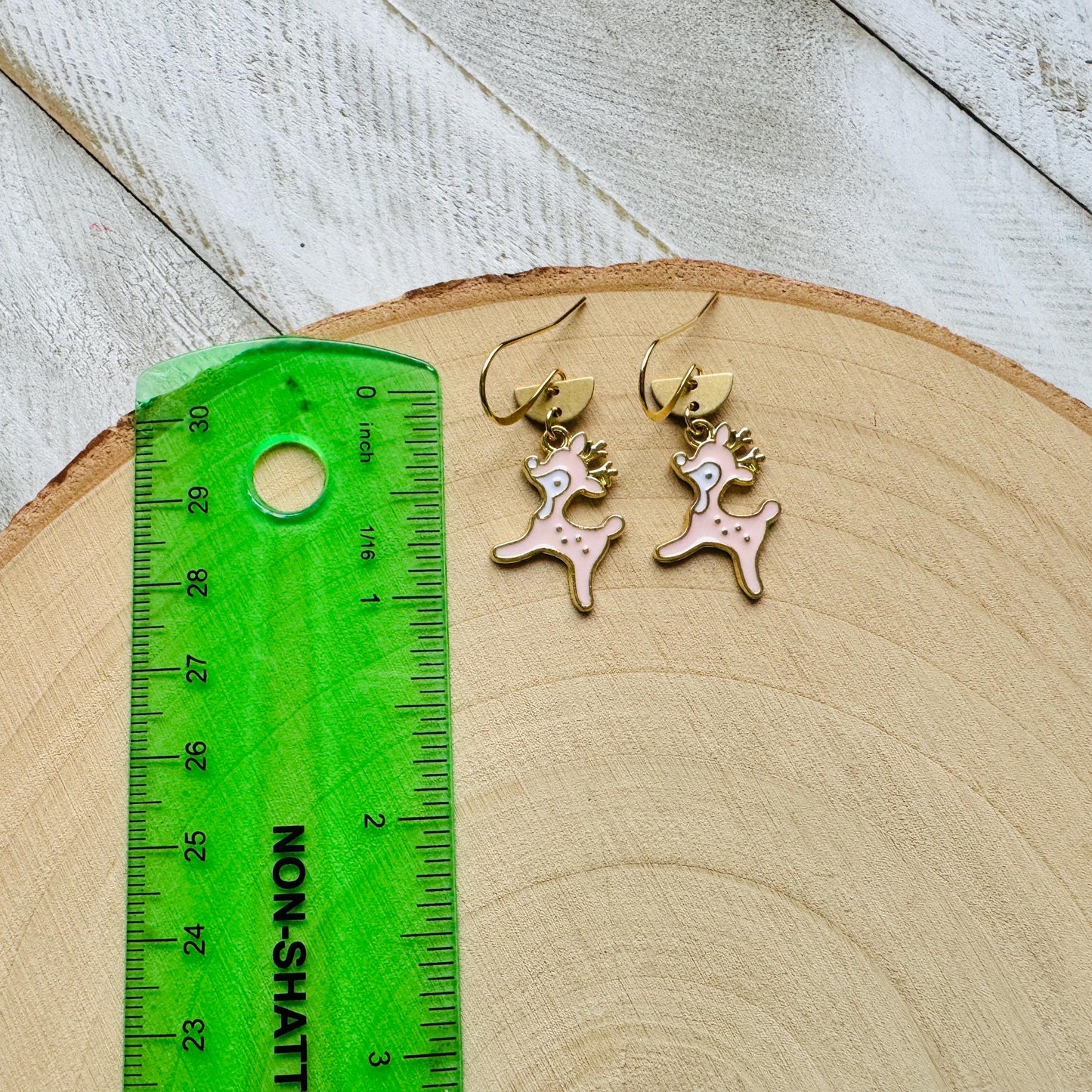 Reindeer Earrings, Pink Earrings, Holiday Earrings Dangle, Stocking Stuffers for Mom, Best Christmas Gifts for Women, Sweet 16 Gift