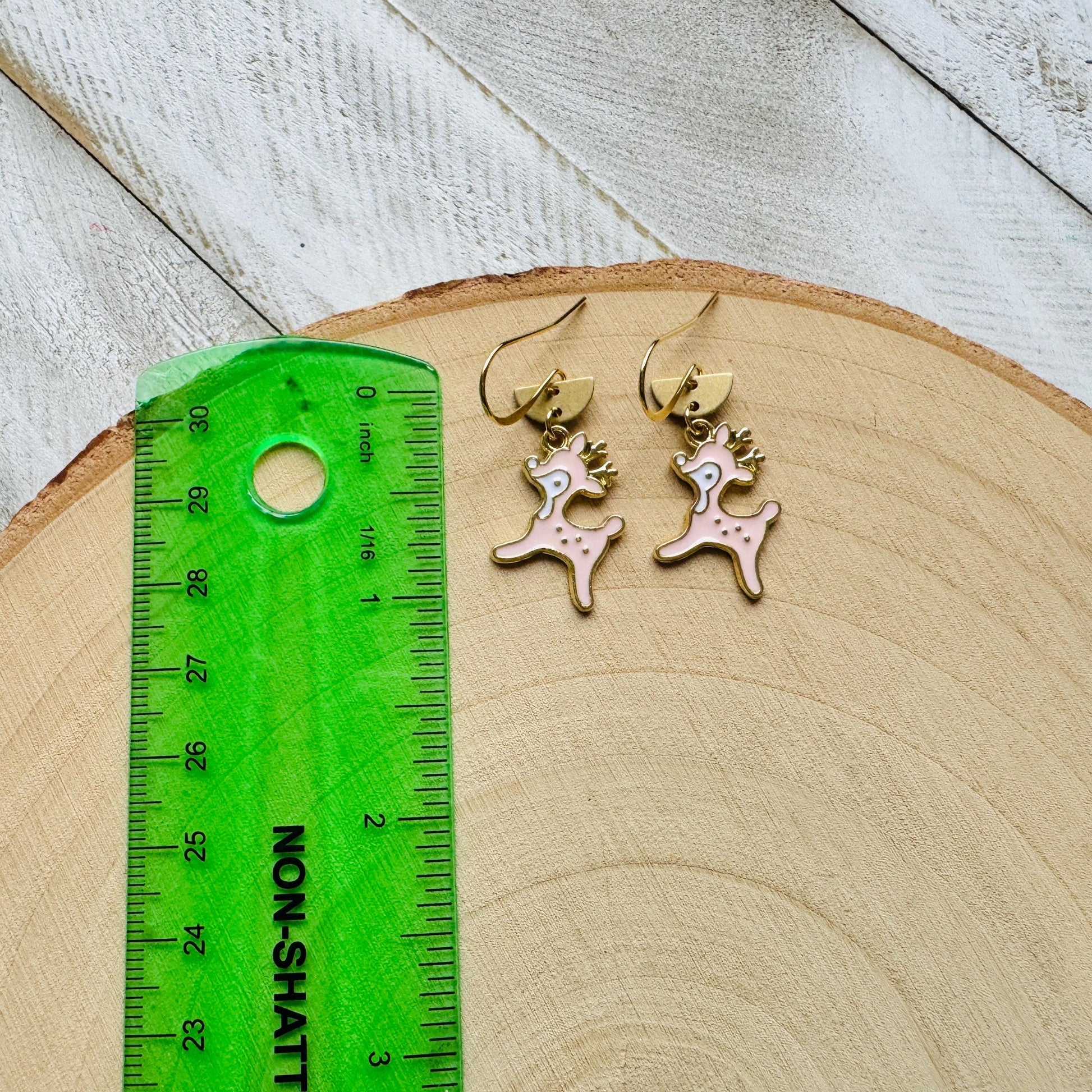 Reindeer Earrings, Pink Earrings, Holiday Earrings Dangle, Stocking Stuffers for Mom, Best Christmas Gifts for Women, Sweet 16 Gift