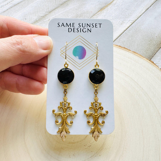Onyx Earrings Dangle, Wanderlust Jewelry, Statement Earrings Boho, Unique Gifts for Women, Valentines Gift for Her Jewelry, Witchy Gifts