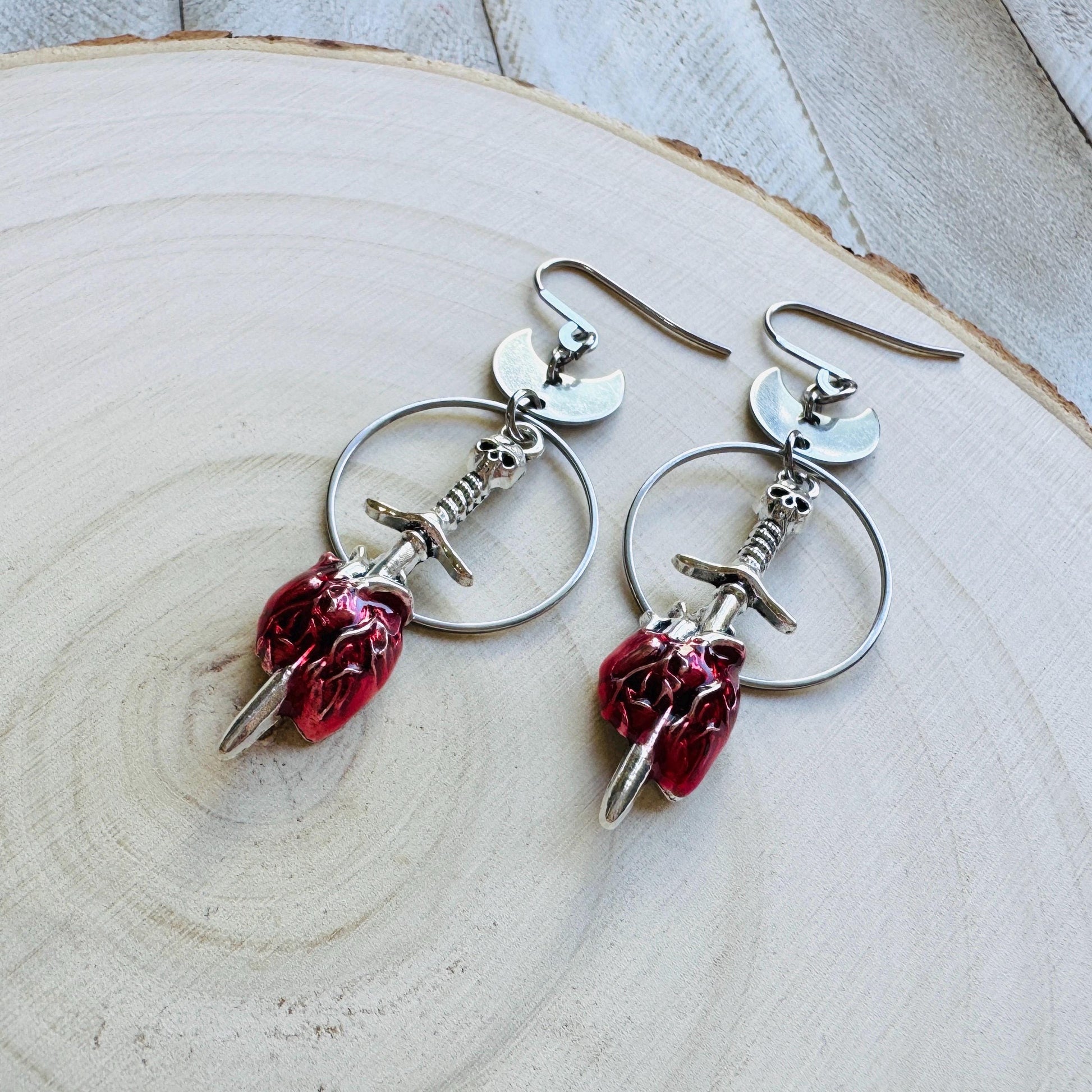 Anatomical Heart Earrings, Skull Earrings, Creepy Cute Jewelry, Galentines Day Gifts, Best Friend Valentines Gift, Birthday Gift for Mom