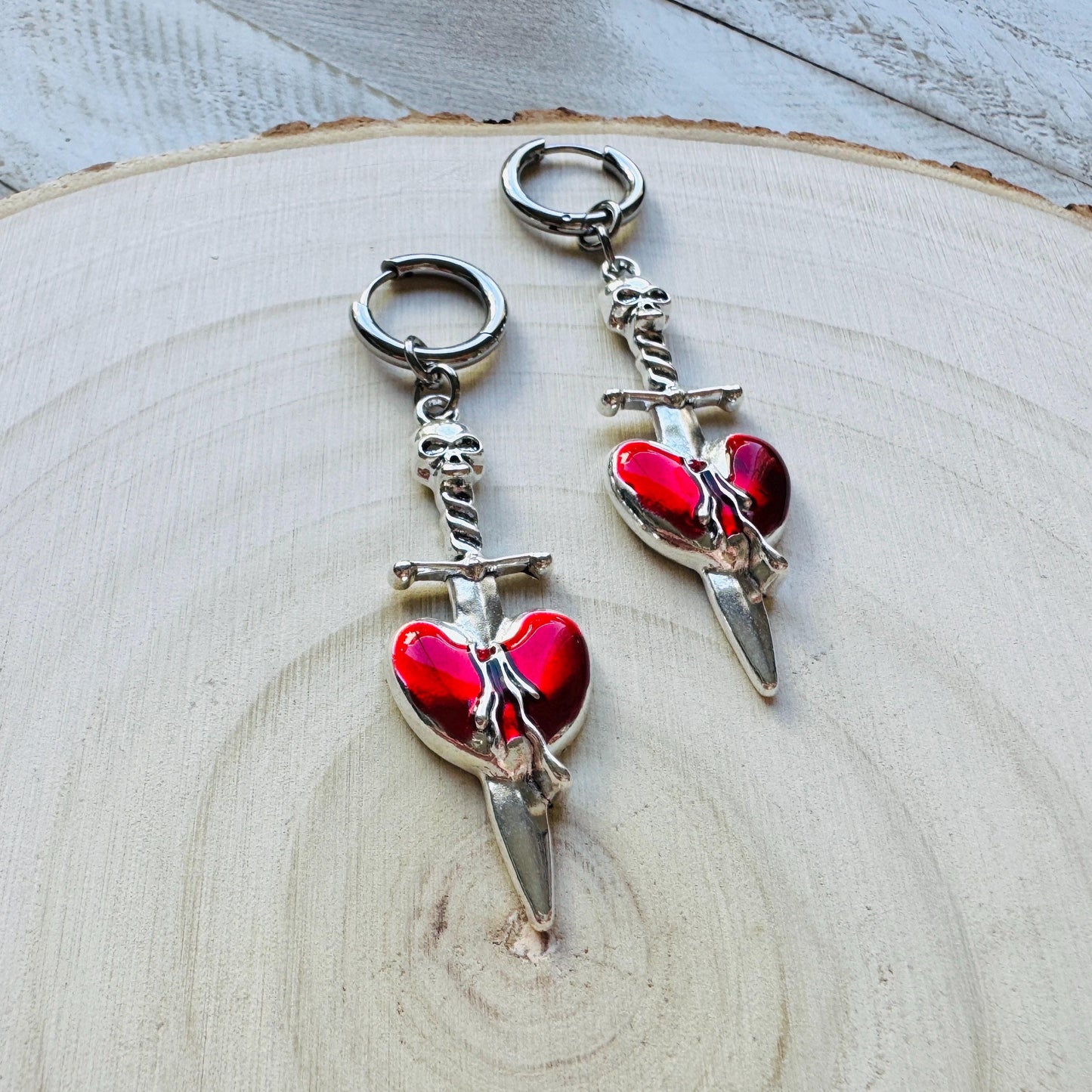 Dagger Earrings, Sword Earrings, Punk Jewelry, Huggie Hoop Earrings, Trendy Jewelry 2025, Goth Valentines Gift, Galentines Gift for Friends