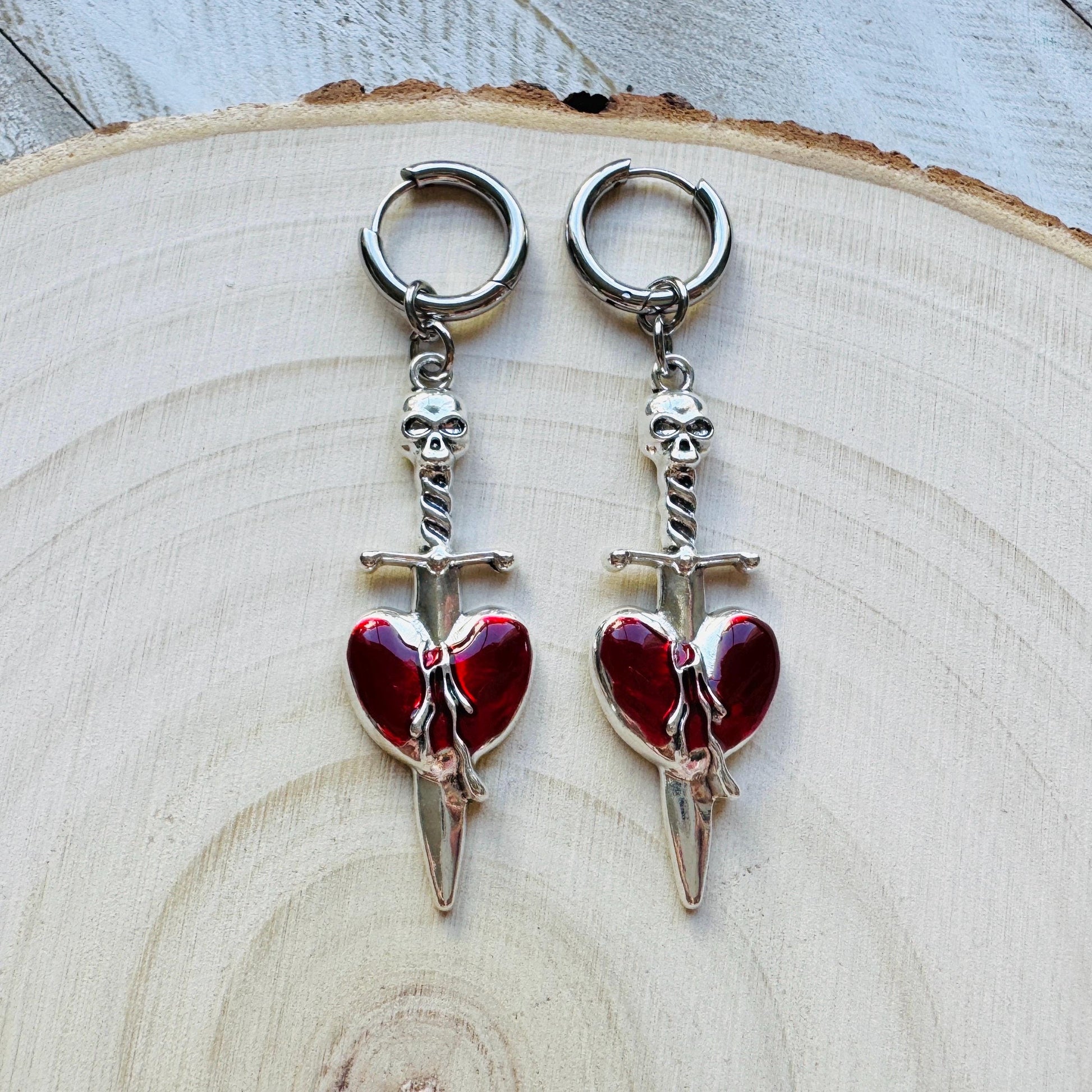 Dagger Earrings, Sword Earrings, Punk Jewelry, Huggie Hoop Earrings, Trendy Jewelry 2025, Goth Valentines Gift, Galentines Gift for Friends
