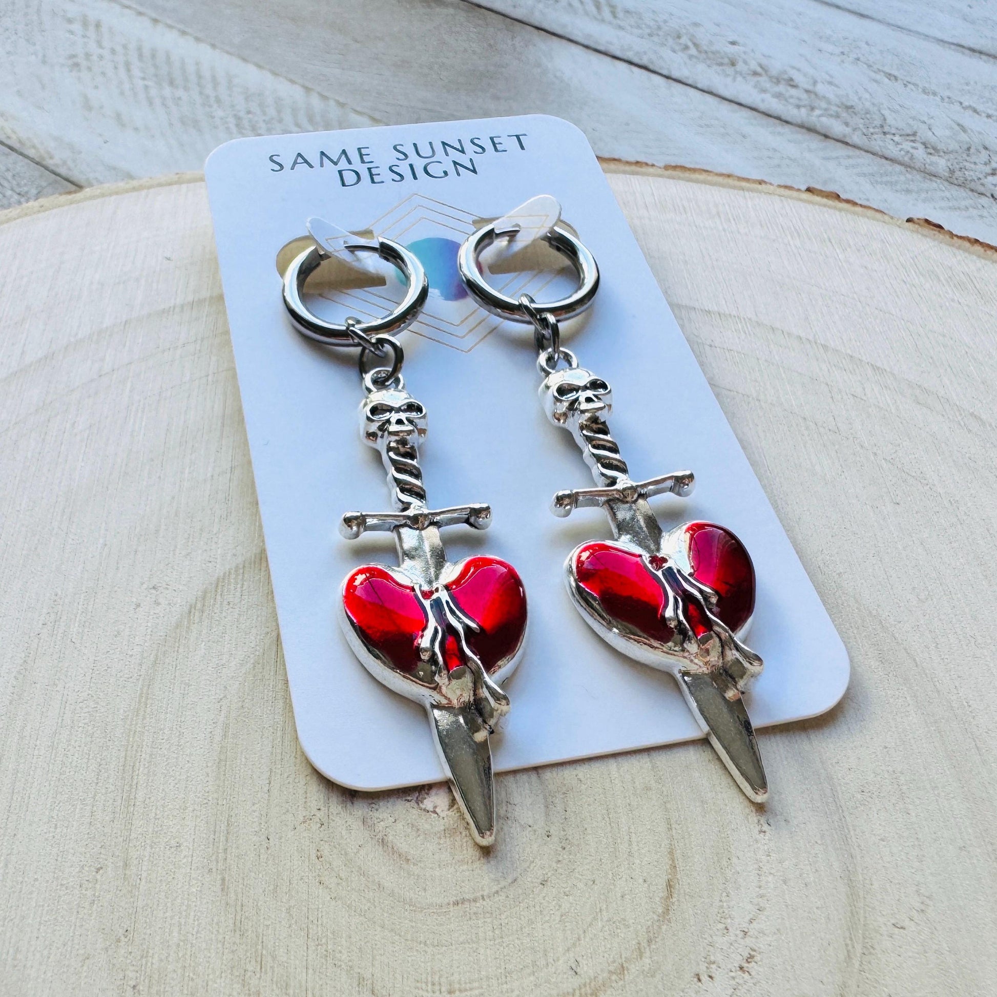 Dagger Earrings, Sword Earrings, Punk Jewelry, Huggie Hoop Earrings, Trendy Jewelry 2025, Goth Valentines Gift, Galentines Gift for Friends