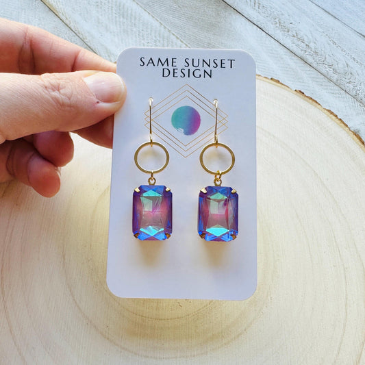 Purple Earrings, Hoop Earrings Gold, Wedding Earrings for Bride, Sweet 16 Gift for Daughter, Best Gift for Mom, Valentines Day Gift