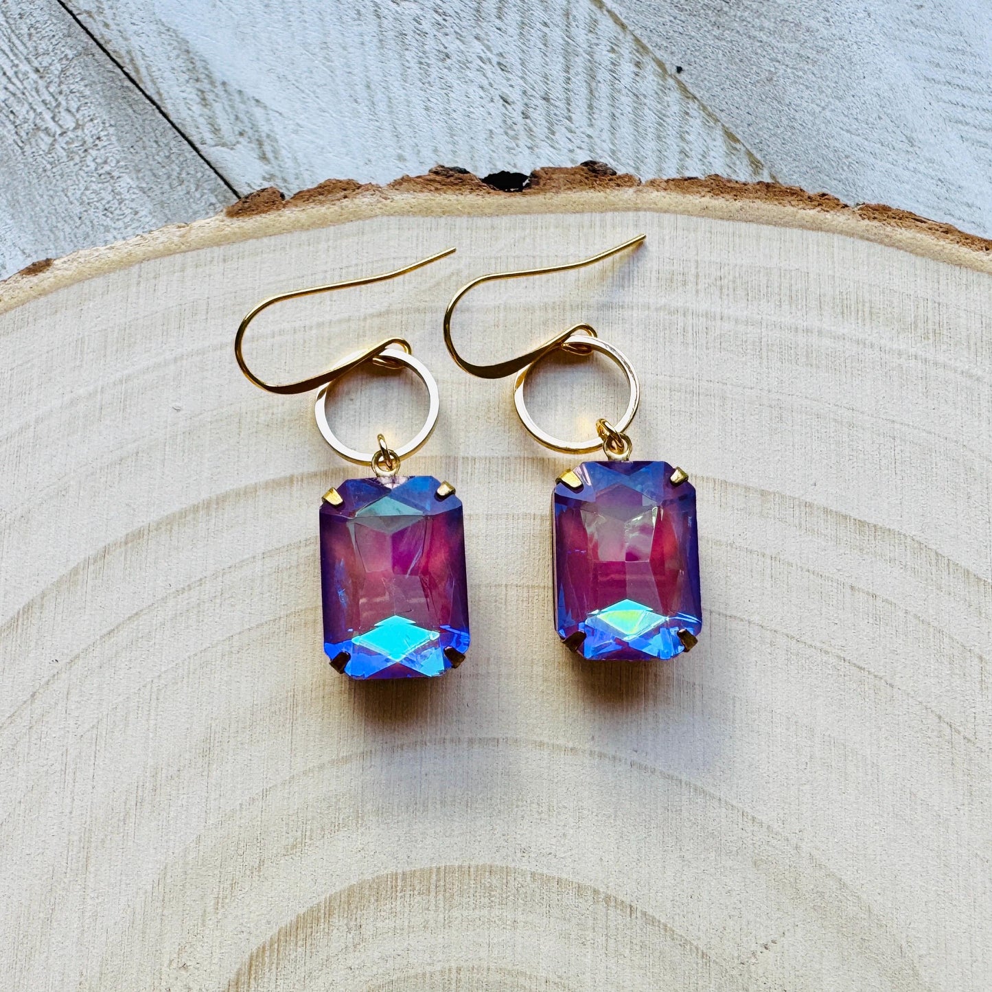 Purple Earrings, Hoop Earrings Gold, Wedding Earrings for Bride, Sweet 16 Gift for Daughter, Best Gift for Mom, Valentines Day Gift