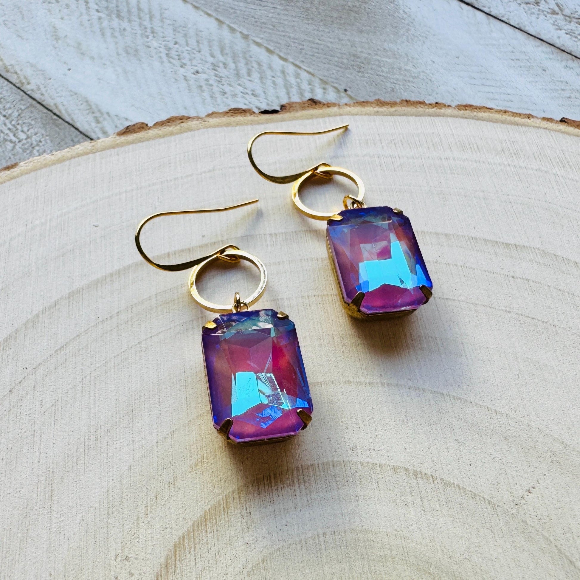 Purple Earrings, Hoop Earrings Gold, Wedding Earrings for Bride, Sweet 16 Gift for Daughter, Best Gift for Mom, Valentines Day Gift