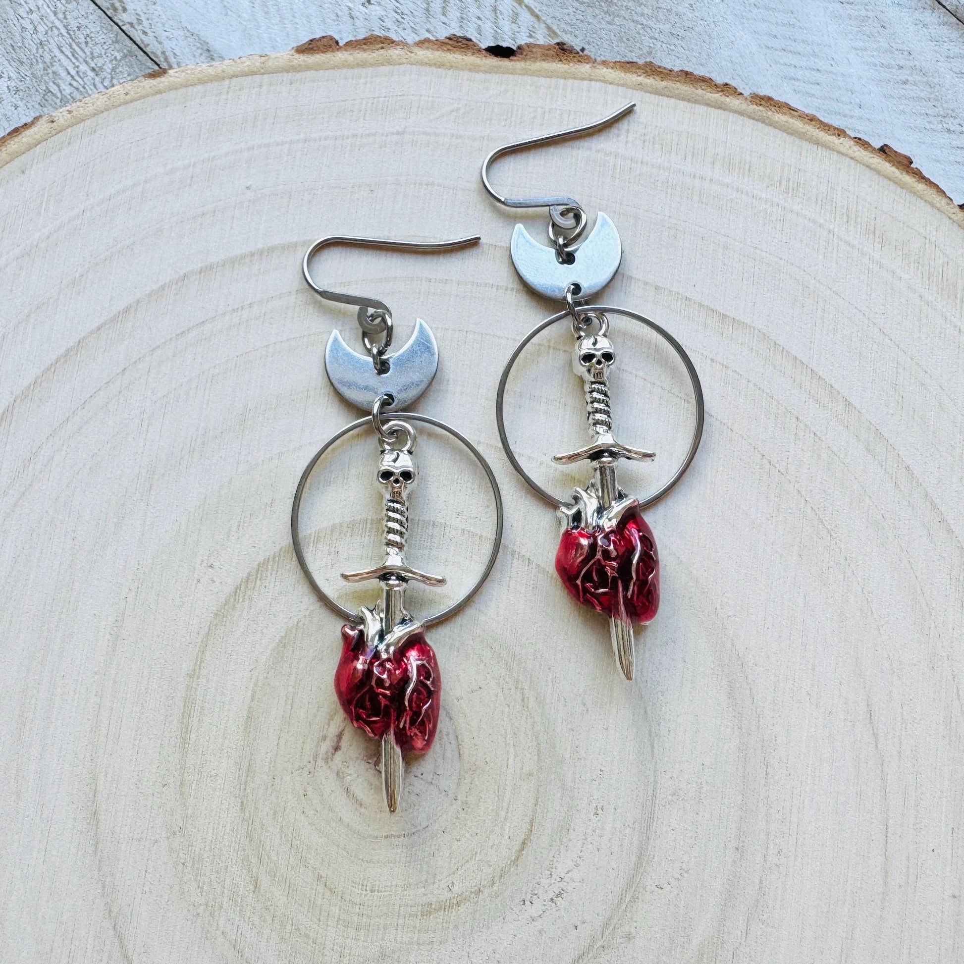 Anatomical Heart Earrings, Skull Earrings, Creepy Cute Jewelry, Galentines Day Gifts, Best Friend Valentines Gift, Birthday Gift for Mom